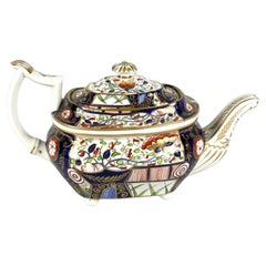 Derby Porcelain Teapot with English Imari Design and Cobalt Ground Ca. 1815