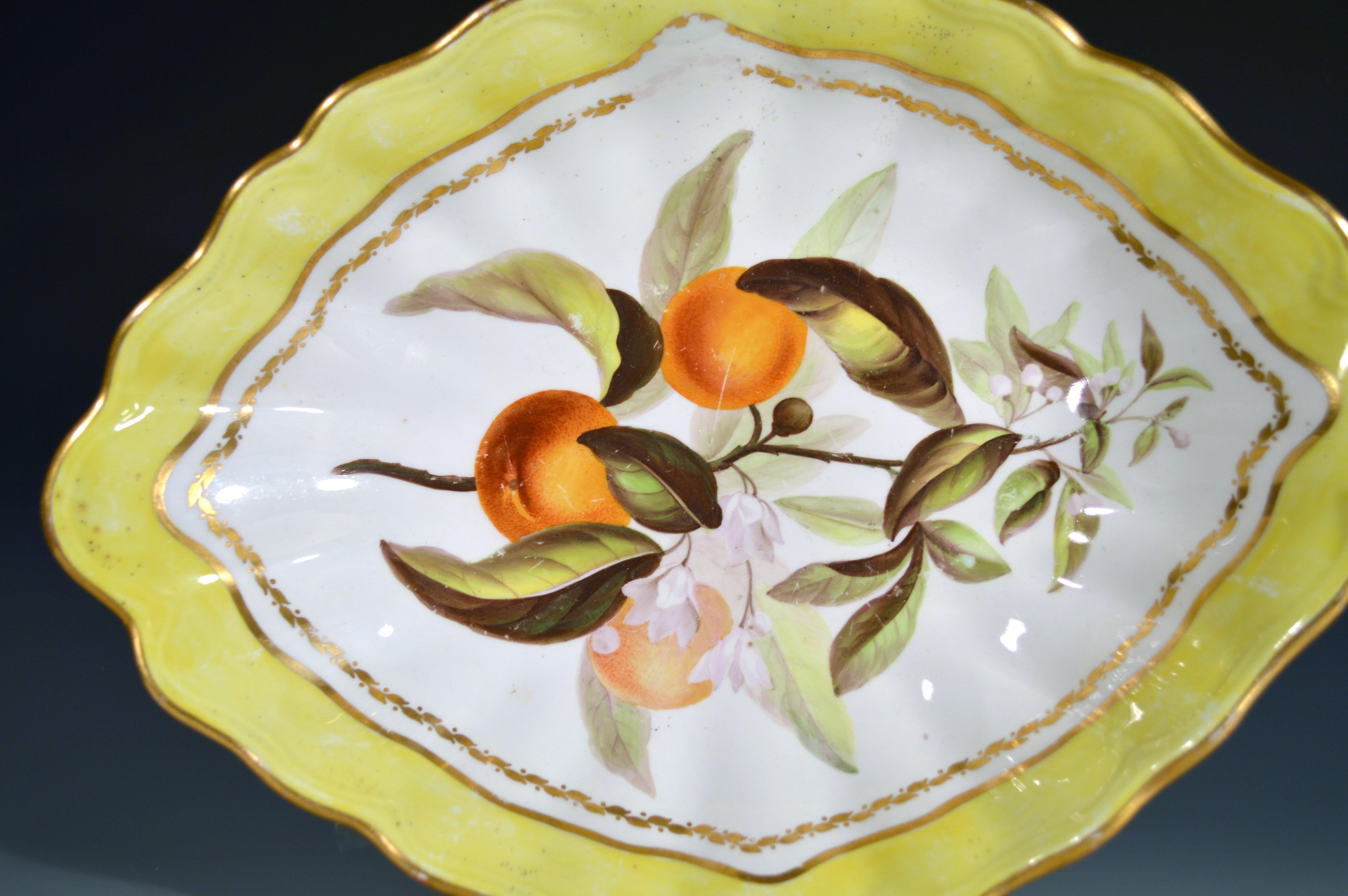 Porcelaine Plat botanique en porcelaine de Derby à fond jaune du 18ème siècle, motif n° 216 en vente