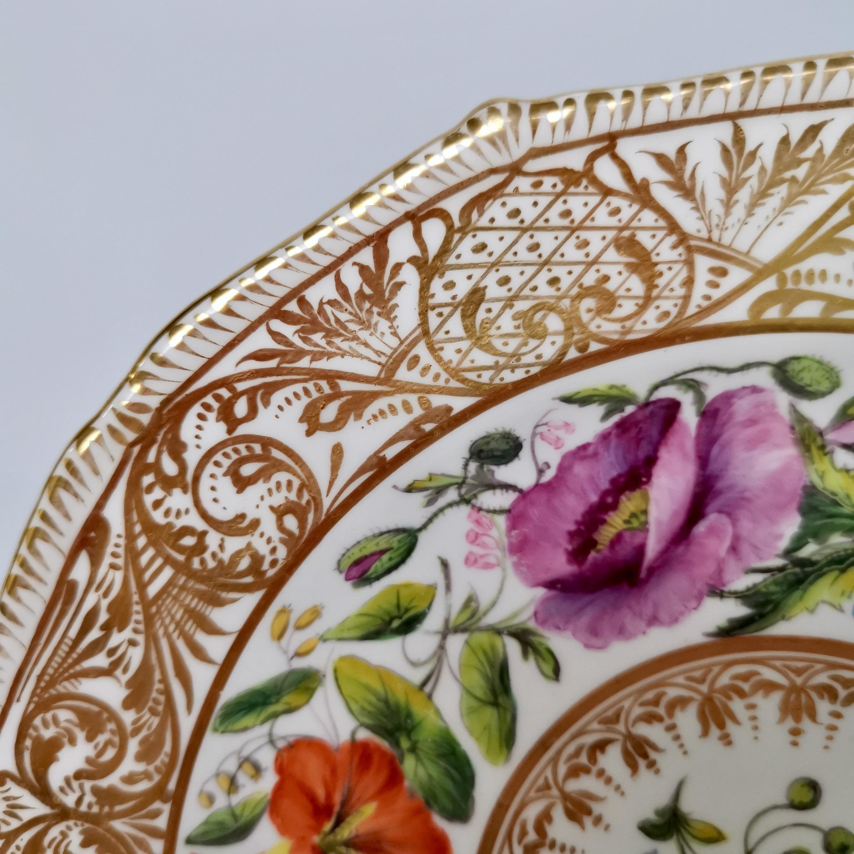 Porcelain Derby Sampson Hancock Plate, Gilt, Flowers, Signed by S Hancock, 1863-1895