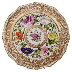 Antique Derby Sampson Hancock Plate, Gilt, Flowers, Signed by S Hancock, 1863-1895
