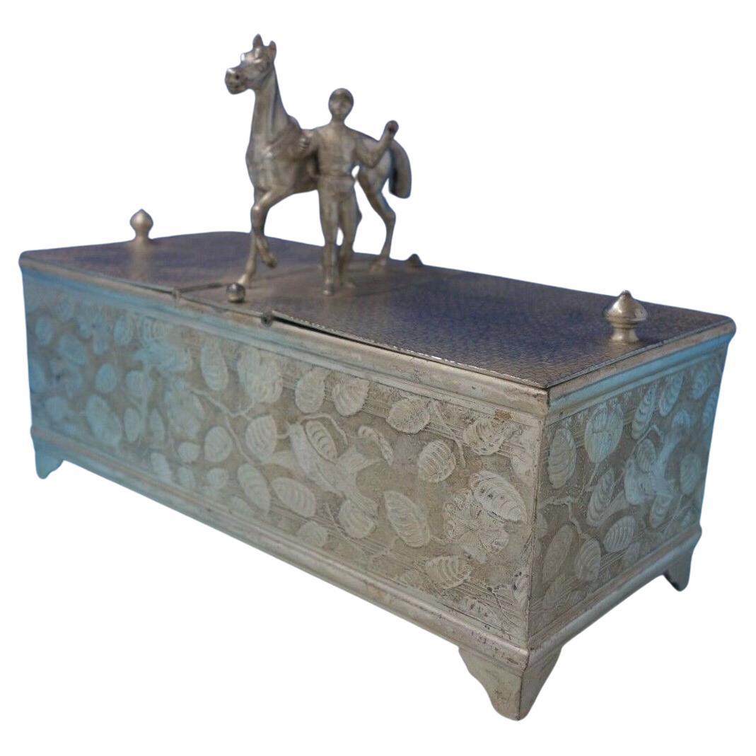 Derby Silver Co Silverplate Humidor Figural Horse Rider Birds Flowers