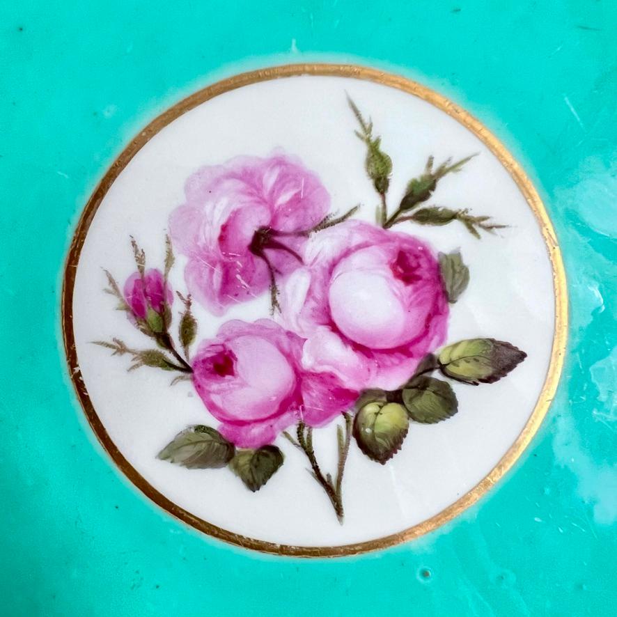 Plato cuadrado Derby, servicio Camden, William Billingsley Roses on Green, 1795 Inglés en venta
