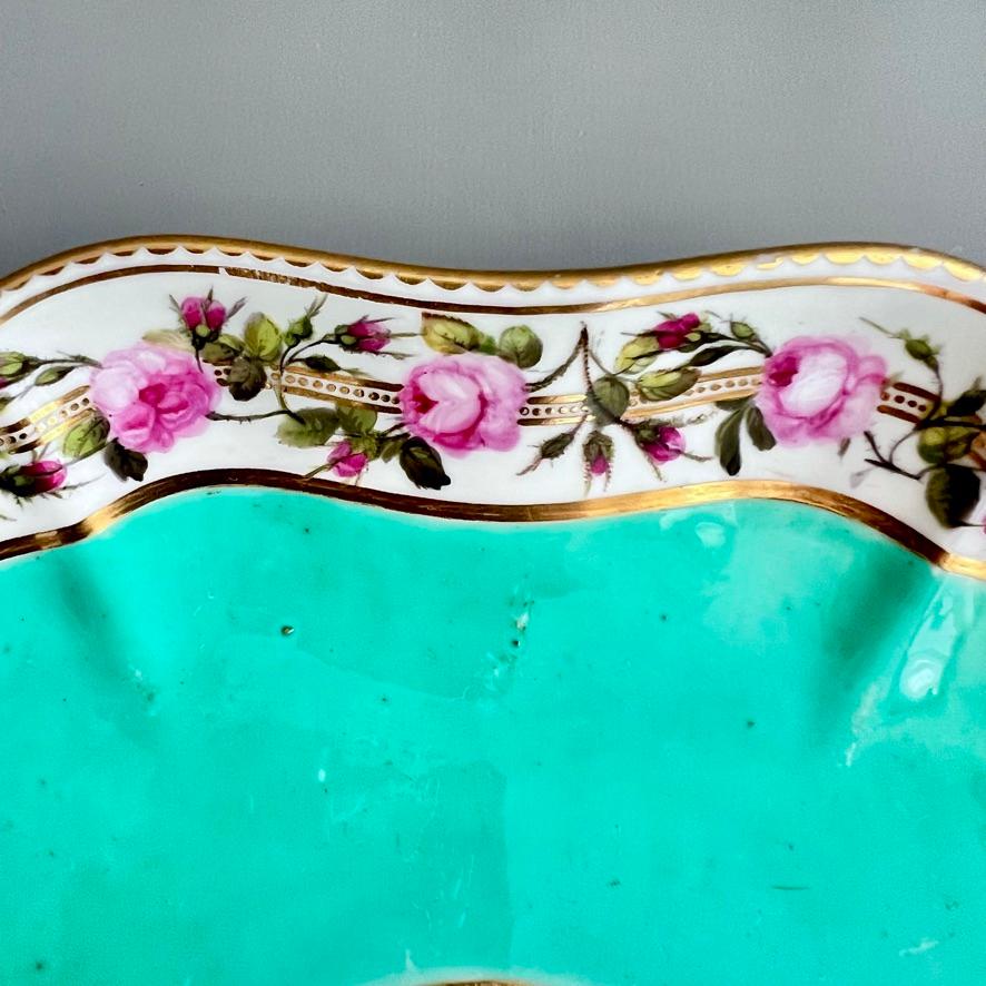 Plato cuadrado Derby, servicio Camden, William Billingsley Roses on Green, 1795 en Bueno estado para la venta en London, GB
