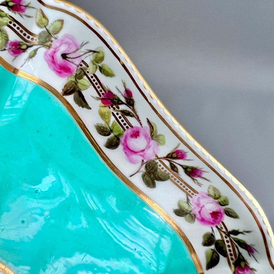 Plato cuadrado Derby, servicio Camden, William Billingsley Roses on Green, 1795 Porcelana en venta