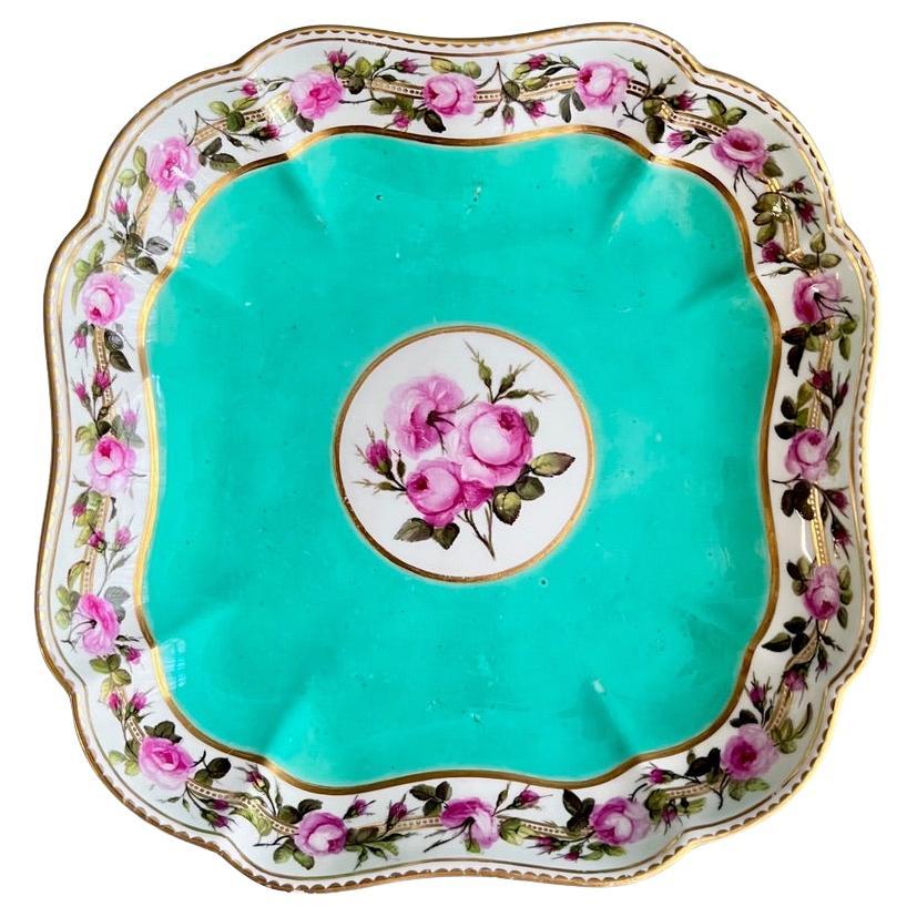 Plato cuadrado Derby, servicio Camden, William Billingsley Roses on Green, 1795