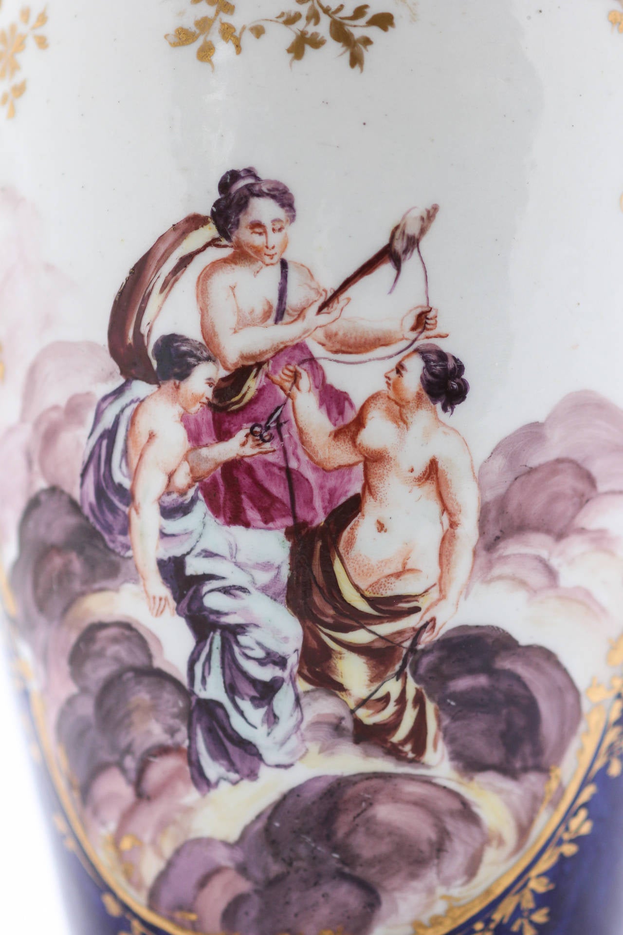 English Derby Vase Three Fates and Birds Panels, circa 1758-1760 For Sale