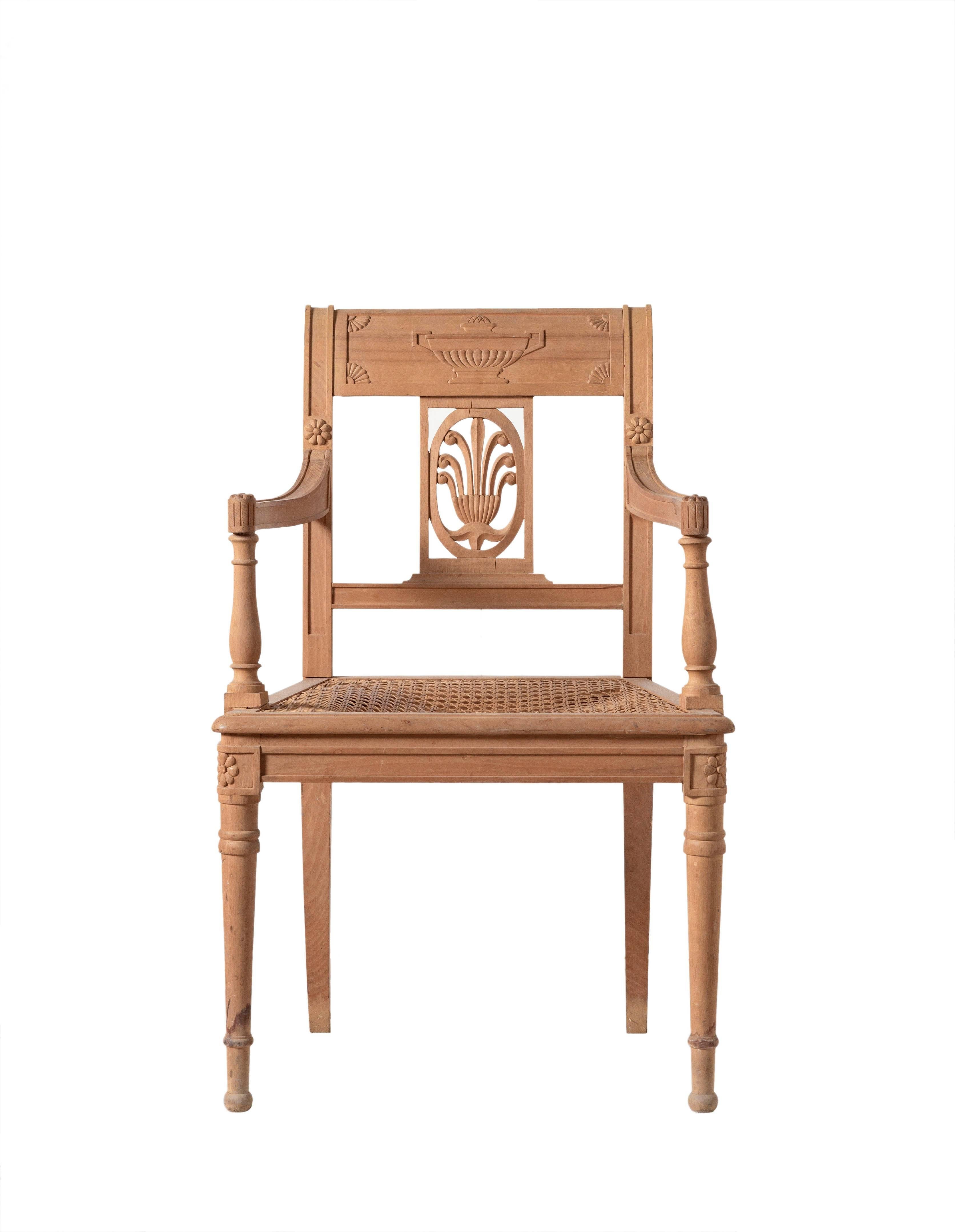 Chippendale Directoire Style Open Armchair Hand-Carved For Sale