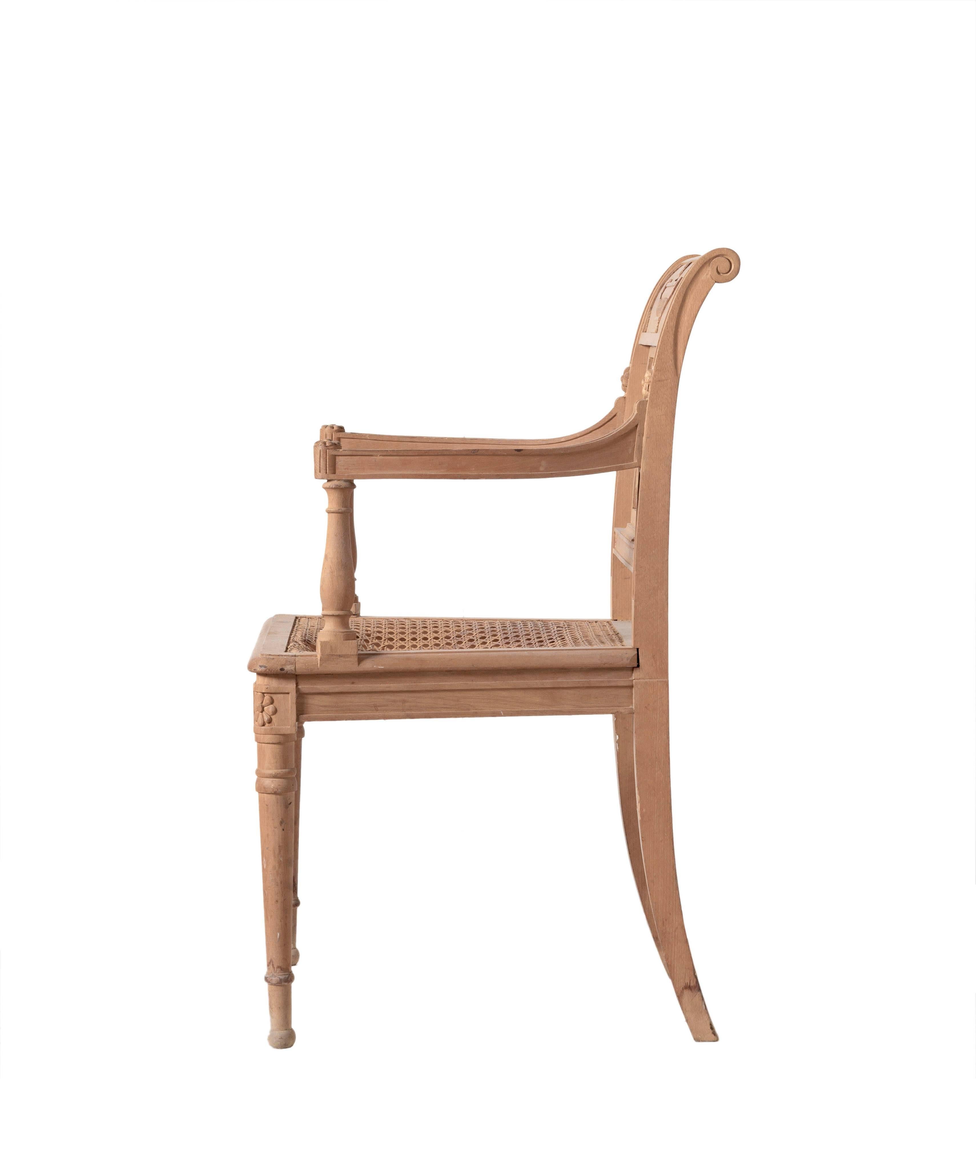 Italian Directoire Style Open Armchair Hand-Carved