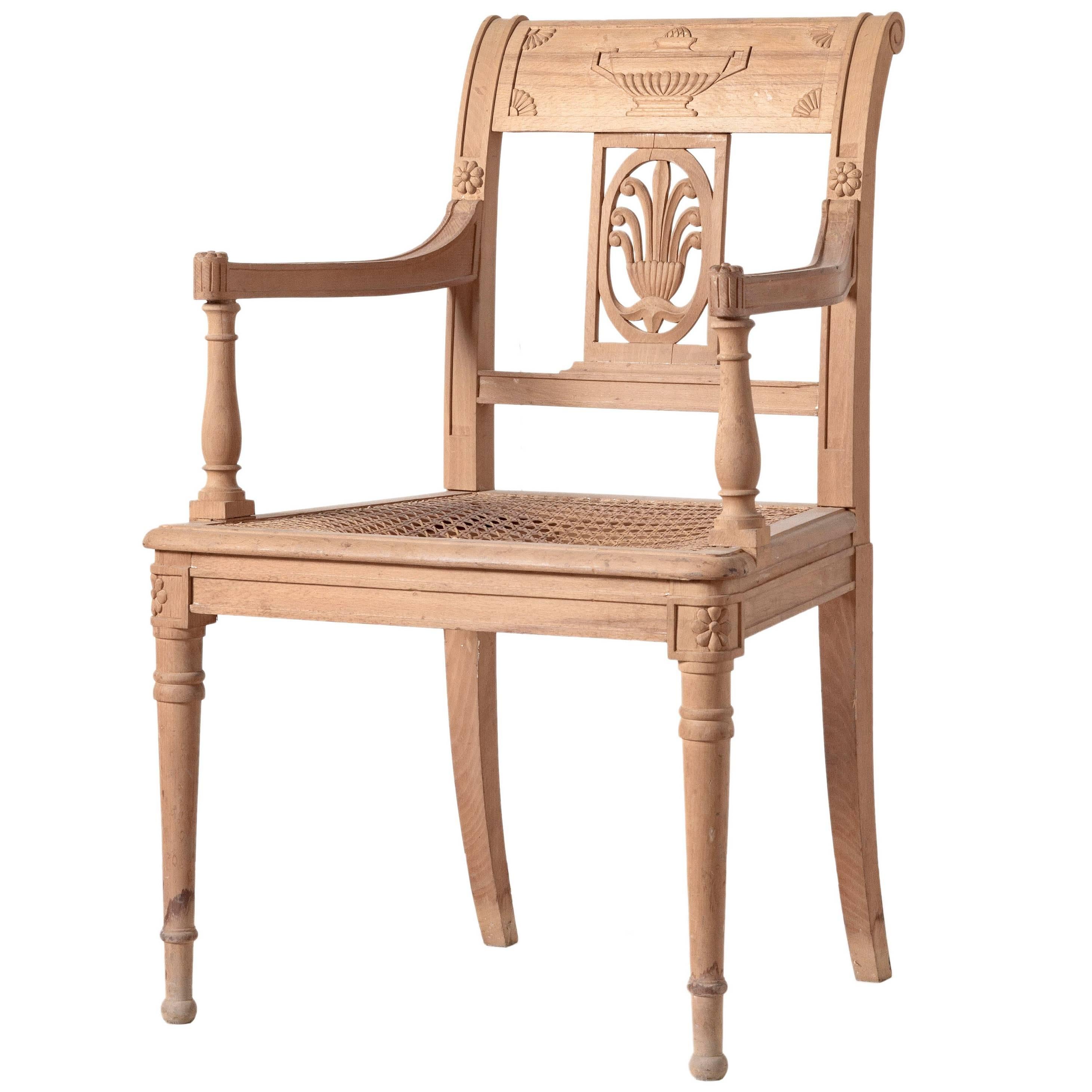 Directoire Style Open Armchair Hand-Carved For Sale