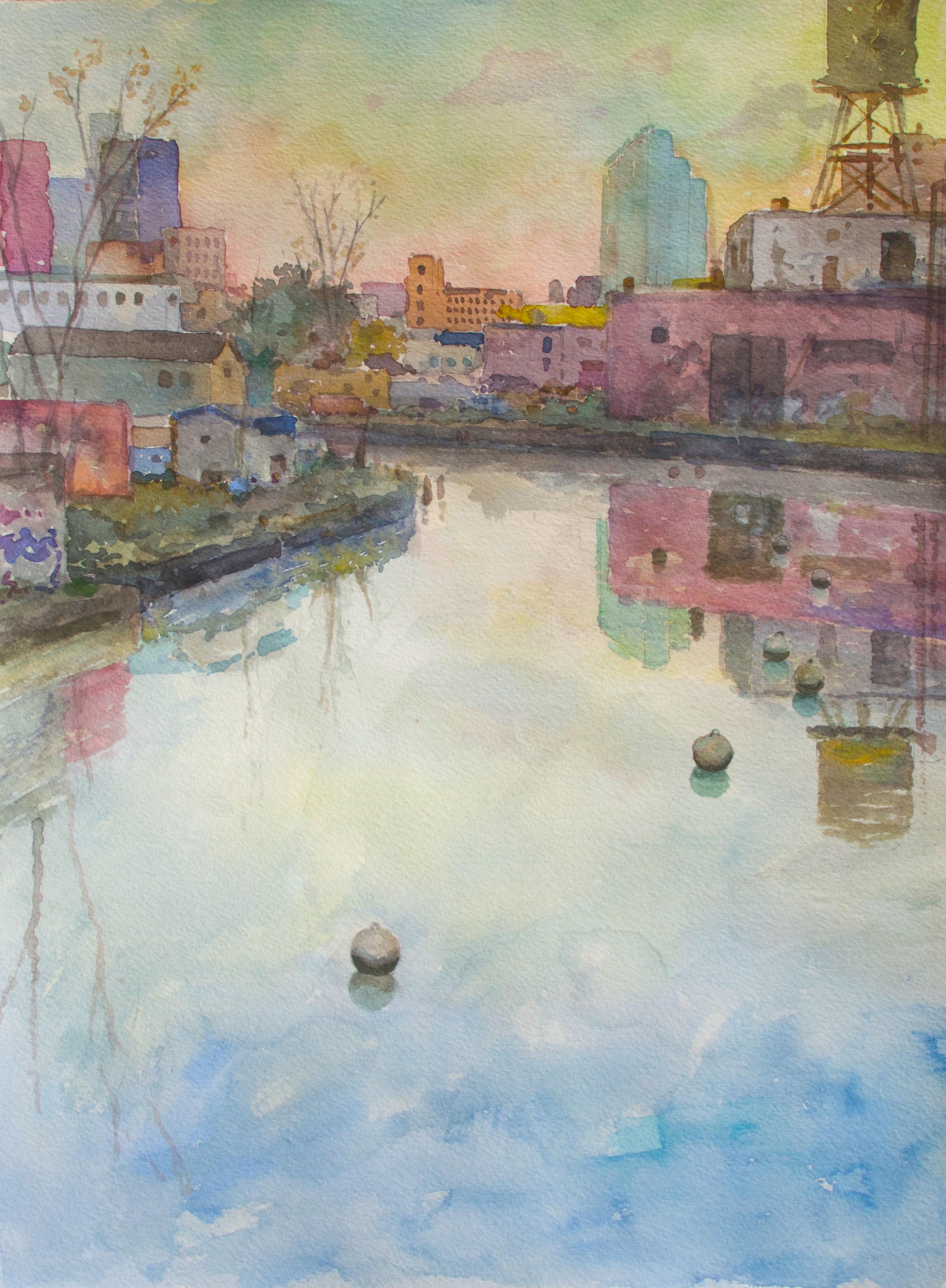 Derek Buckner Landscape Art - Canal, Evening
