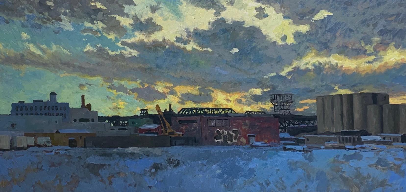 Landscape Painting de Derek Buckner - Fábrica de cemento, Winter