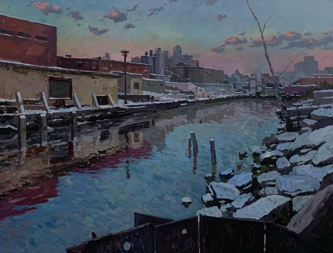 Landscape Painting Derek Buckner - Canal de Gowanus, hiver