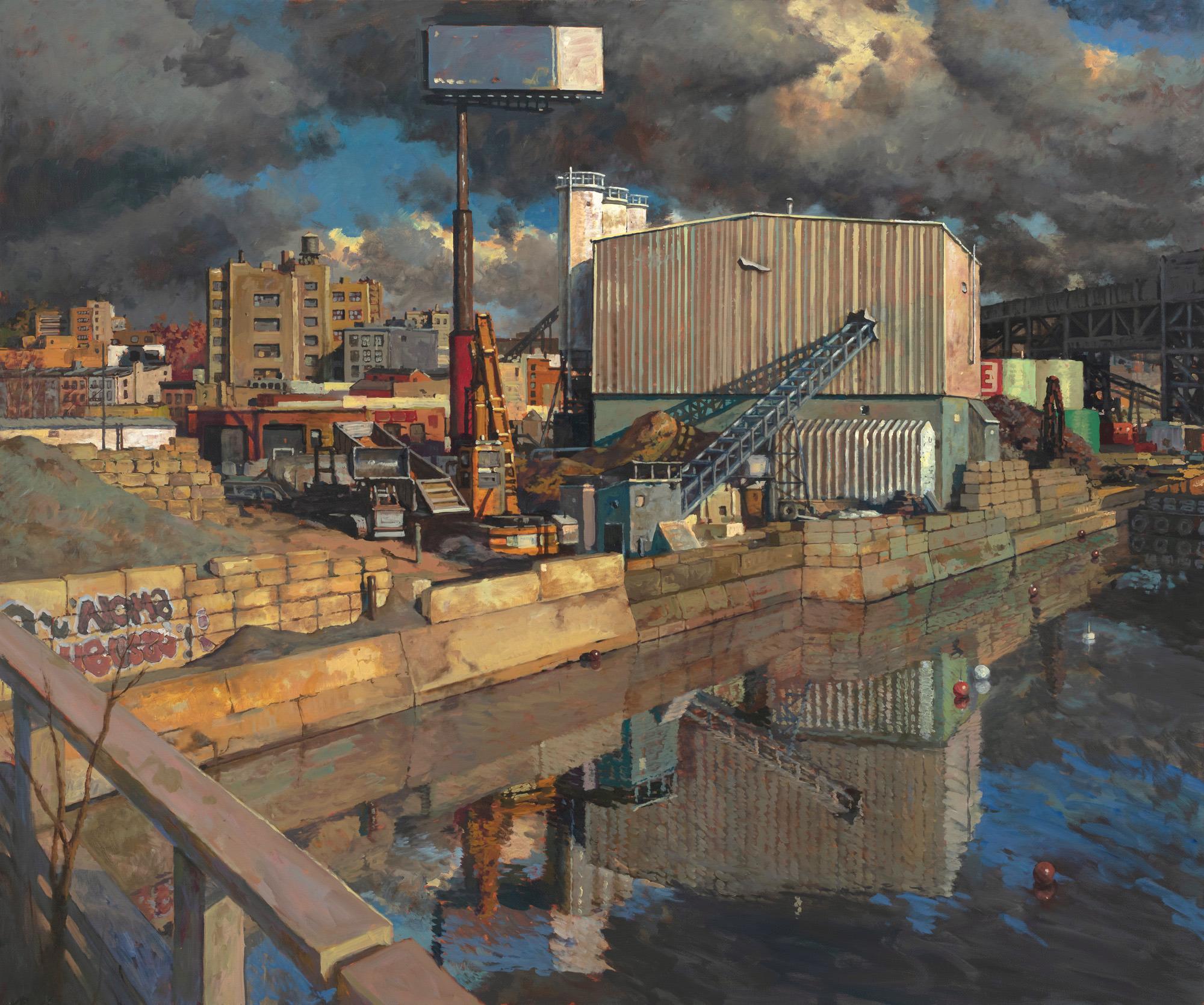 Derek Buckner Landscape Painting - Scrap Metal Yard, Gowanus Canal