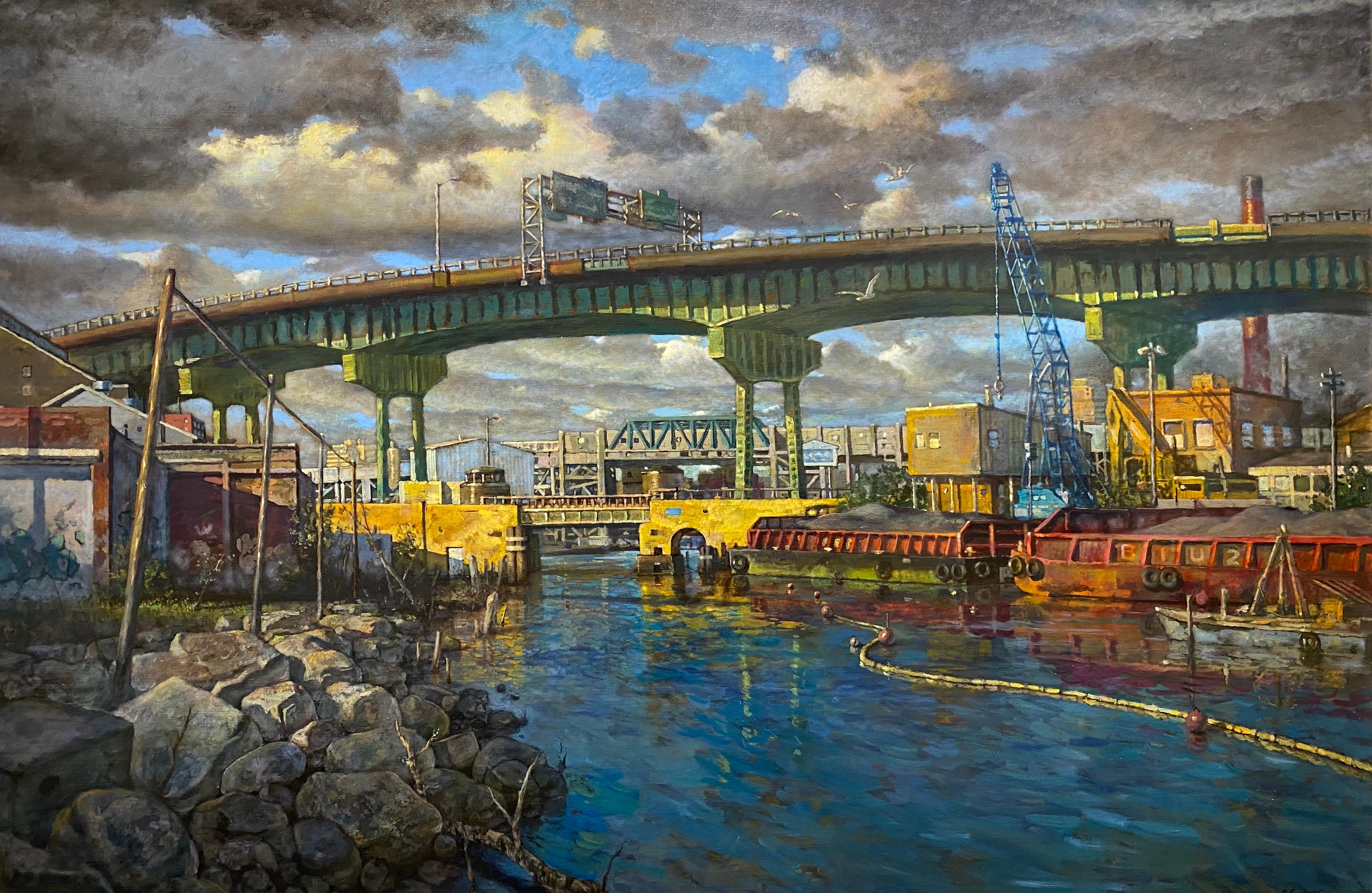 Derek Buckner Landscape Painting - View of Ninth Street Bridge, Afternoon