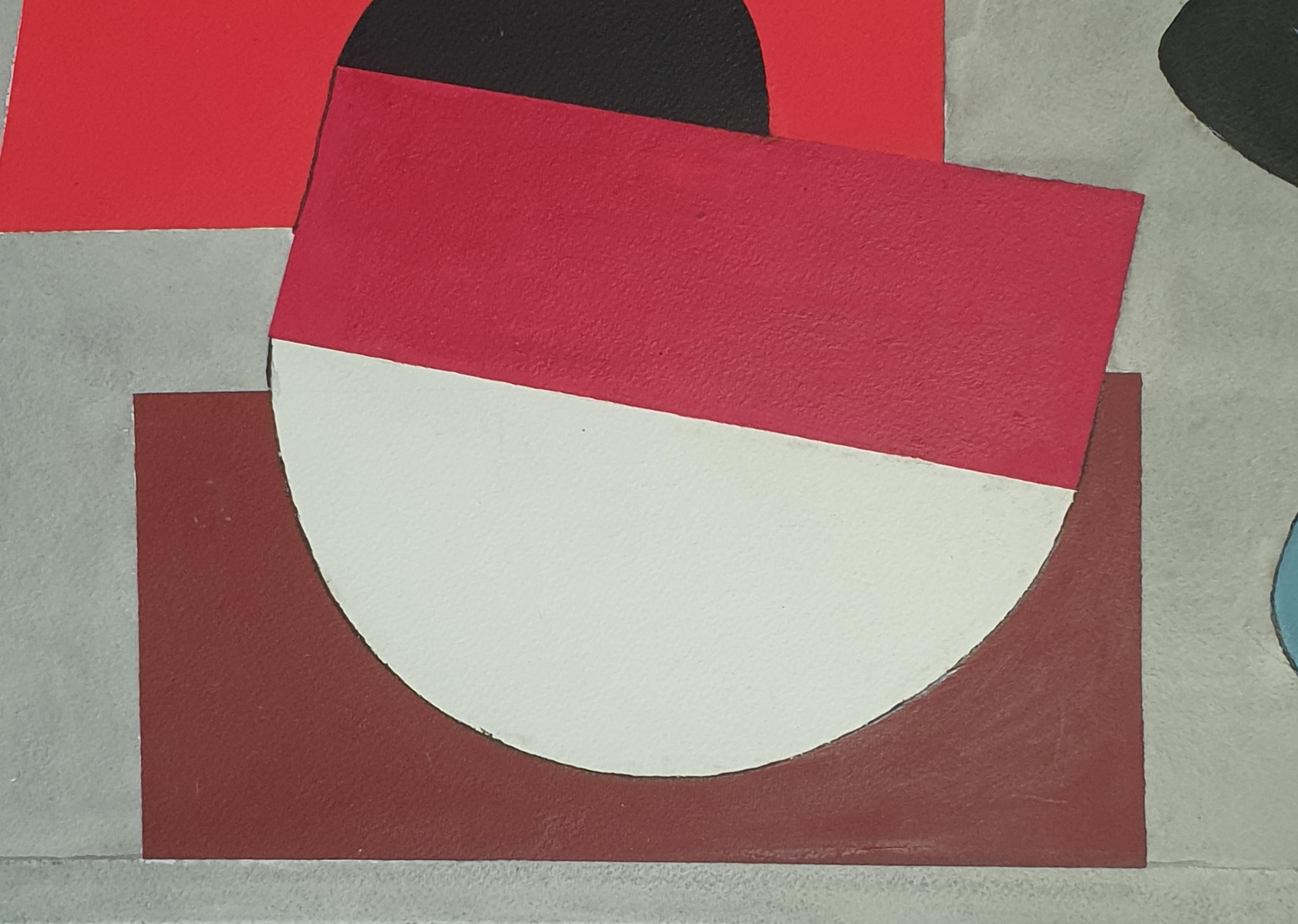 Acrylique sur papier colorée surréaliste abstraite géométrique - Géométrique abstrait Painting par Derek Carruthers