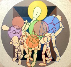 Large Scale Abstract Geometric Oil on Canvas, Artist's Lay Figures at Play.