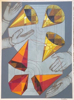 Colorato dipinto acrilico surrealista contemporaneo su carta.