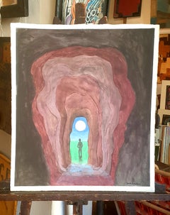 Surrealistische Gouache auf Papier, „Threshold or Pagans“.
