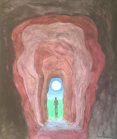 Surrealistische Gouache auf Papier, „Threshold or Pagans“.