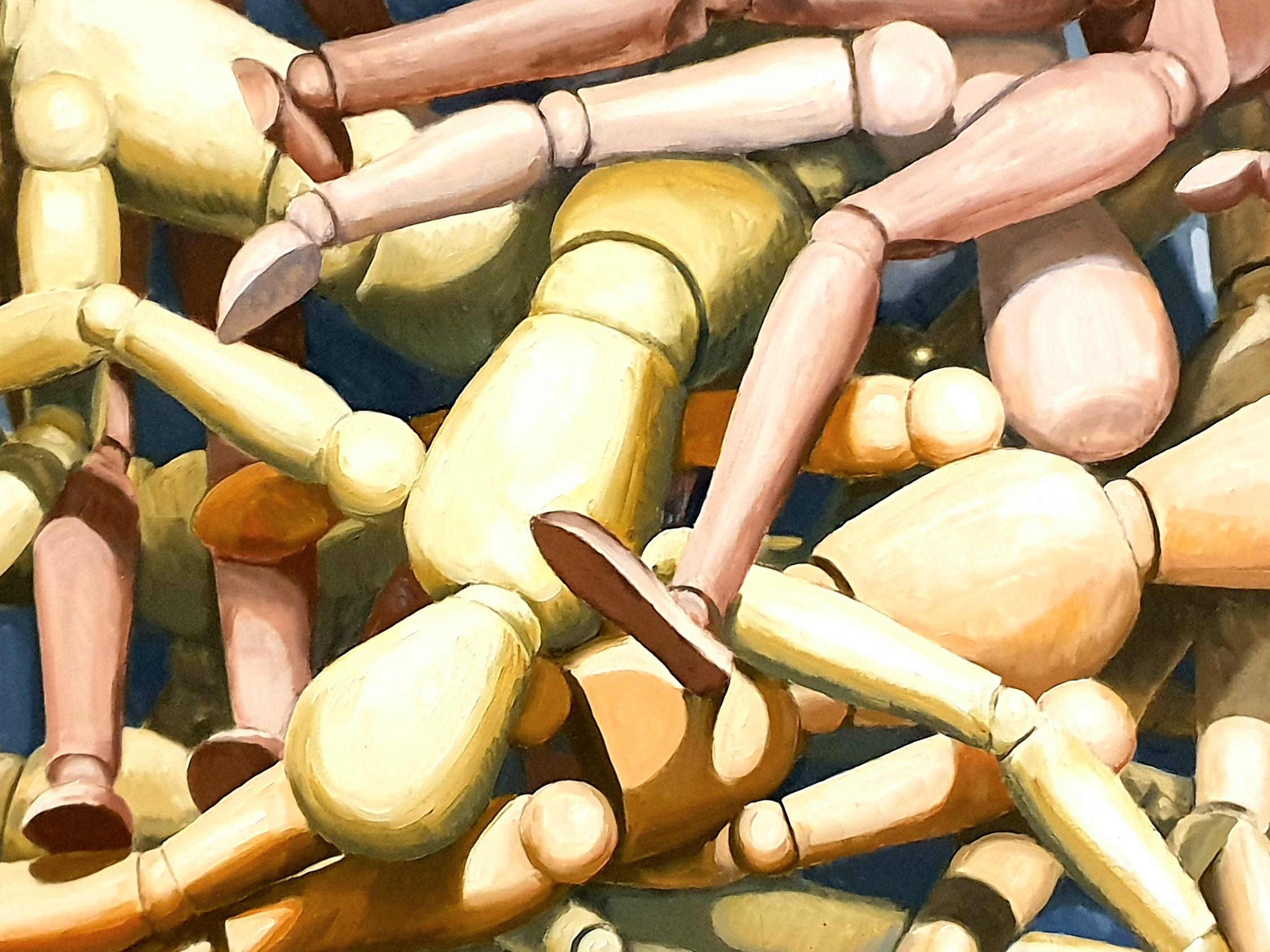 Abstraktes geometrisches Öl auf Leinwand im großen Maßstab, Figuren des Künstlers legen (Geometrische Abstraktion), Painting, von Derek Carruthers 