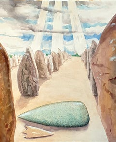 Surrealistische Gouache des späten 20. Jahrhunderts auf Papier. 'Stones'.