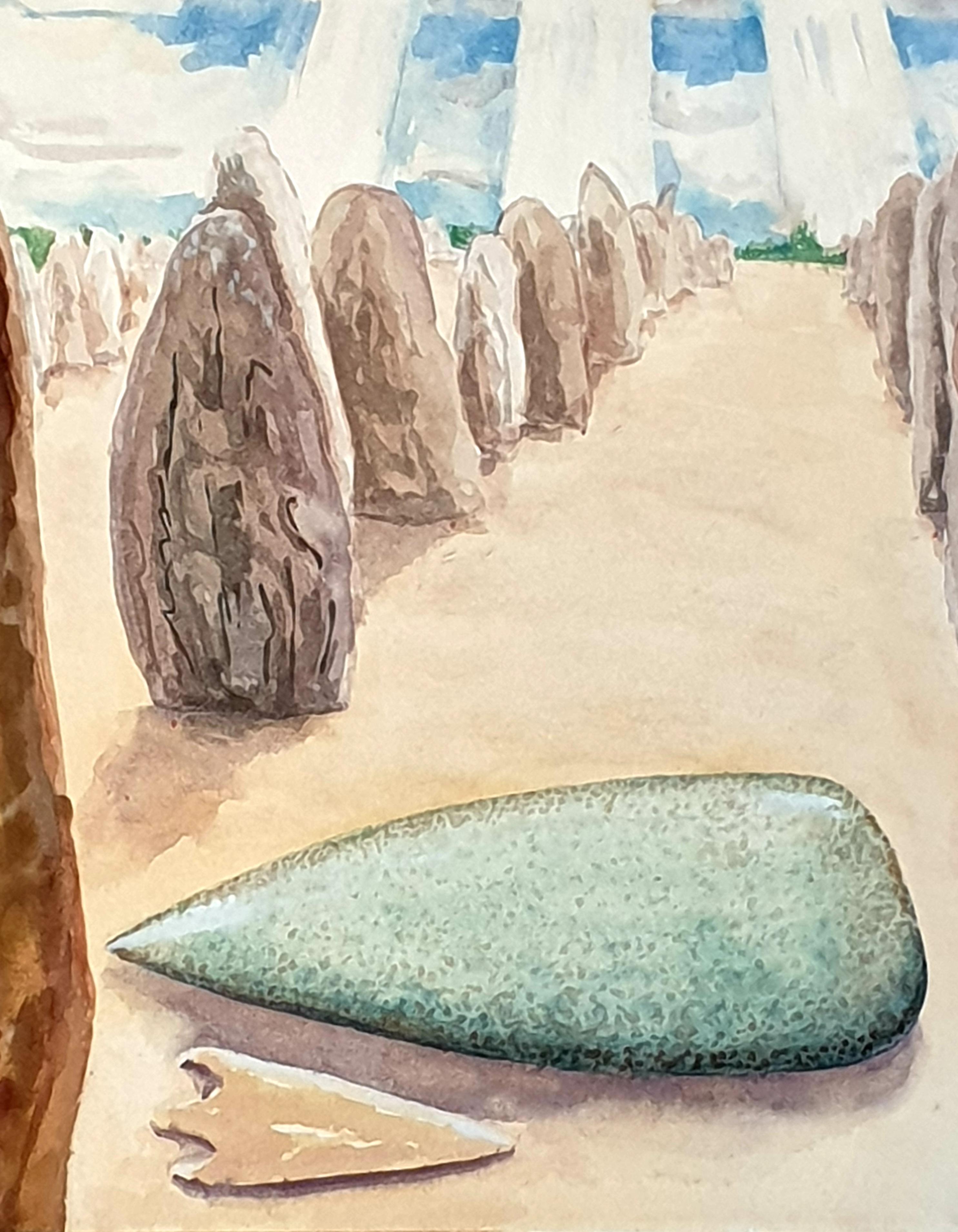 Late 20th Century Surrealist Gouache on Paper. 'Stones'. For Sale 2