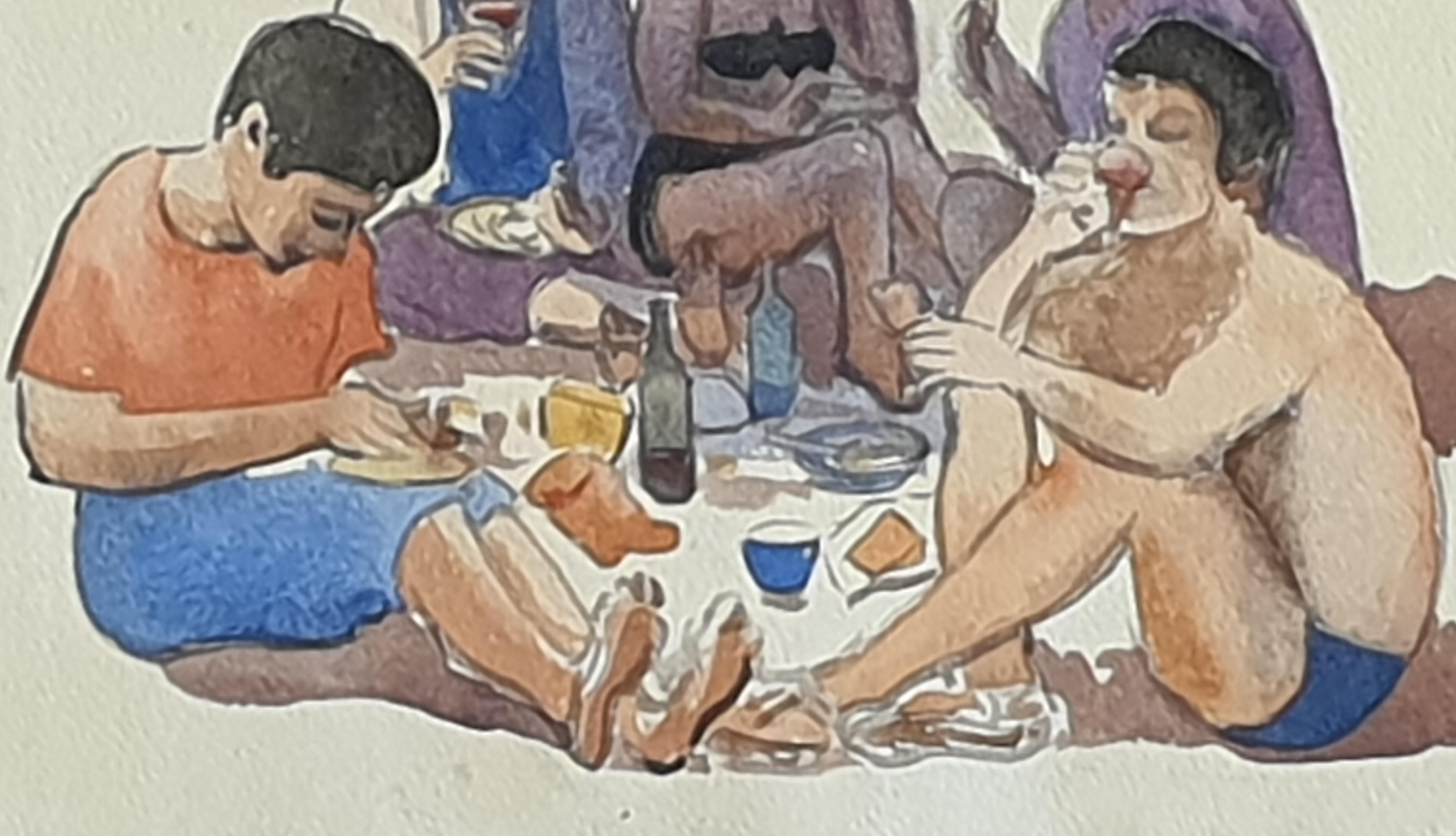Surrealist Watercolour and Gouache on Paper. 'The Picnic'. For Sale 7