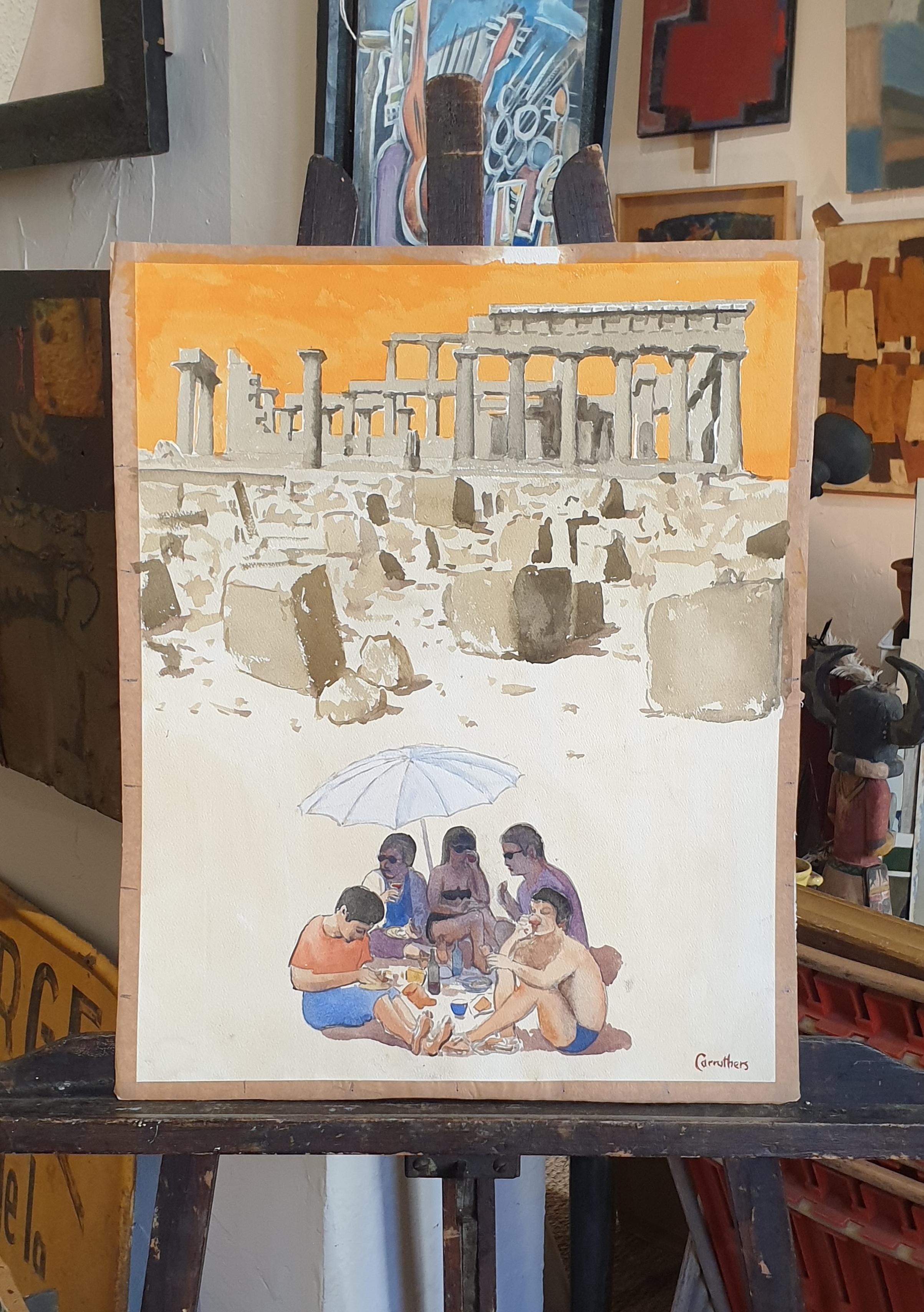 Aquarelle et gouache sur papier du surréaliste « The Picnic ». en vente 15