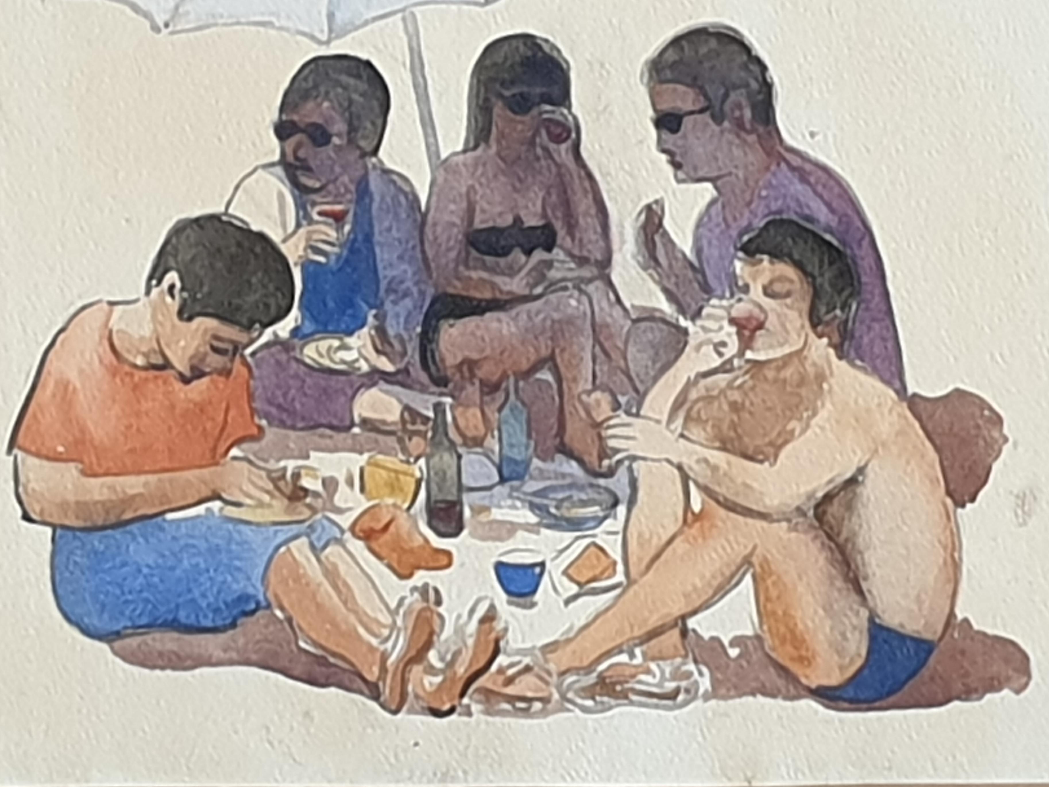 Surrealist Watercolour and Gouache on Paper. 'The Picnic'. For Sale 6