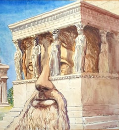 Acuarela/Gouache surrealista sobre papel. El nacimiento de la escultura