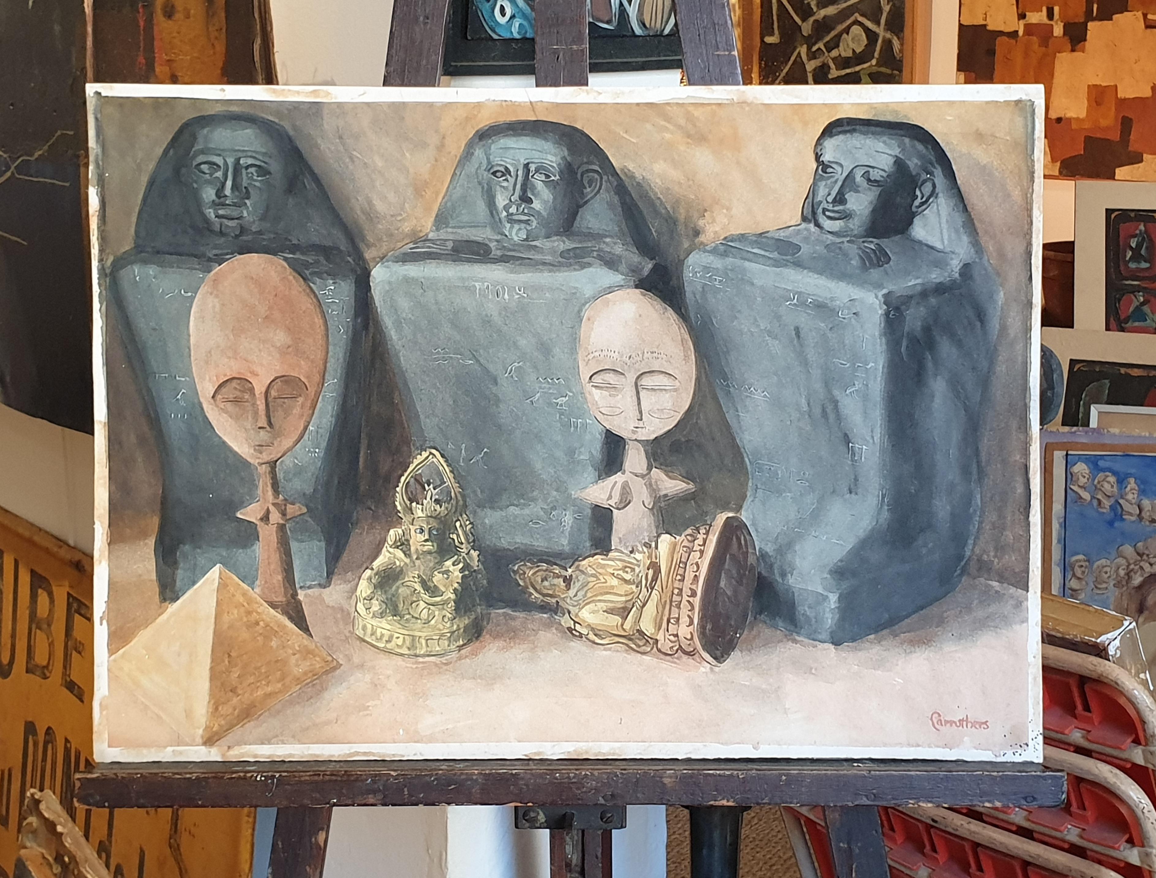 Surrealist Painting on Paper, 'Godot', Artefacts of Civilisations Lost For Sale 13