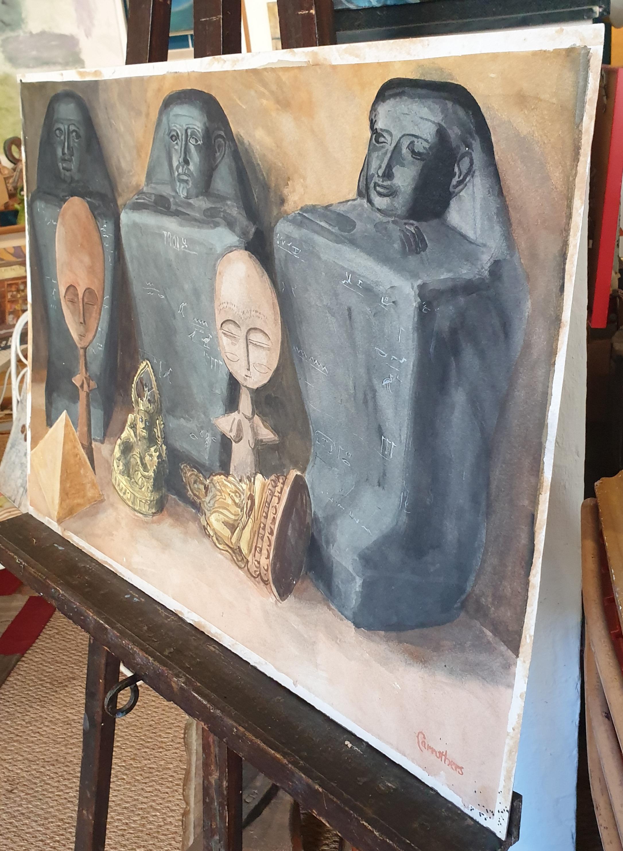 Surrealist Painting on Paper, 'Godot', Artefacts of Civilisations Lost For Sale 14