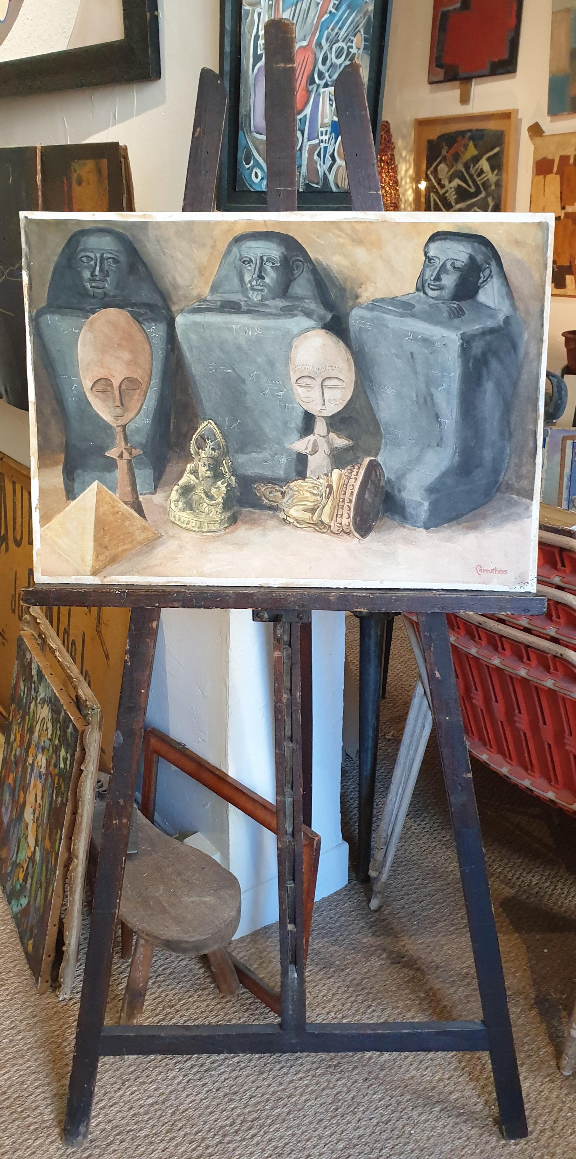 Surrealist Painting on Paper, 'Godot', Artefacts of Civilisations Lost For Sale 16