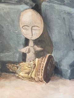 Surrealist Painting on Paper, 'Godot', Artefacts of Civilisations Lost