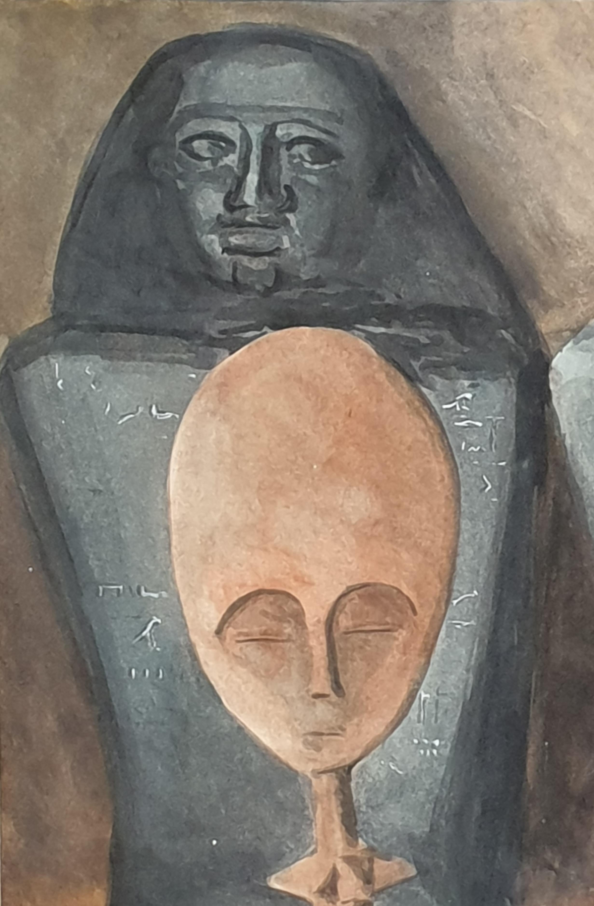 Surrealist Painting on Paper, 'Godot', Artefacts of Civilisations Lost For Sale 4