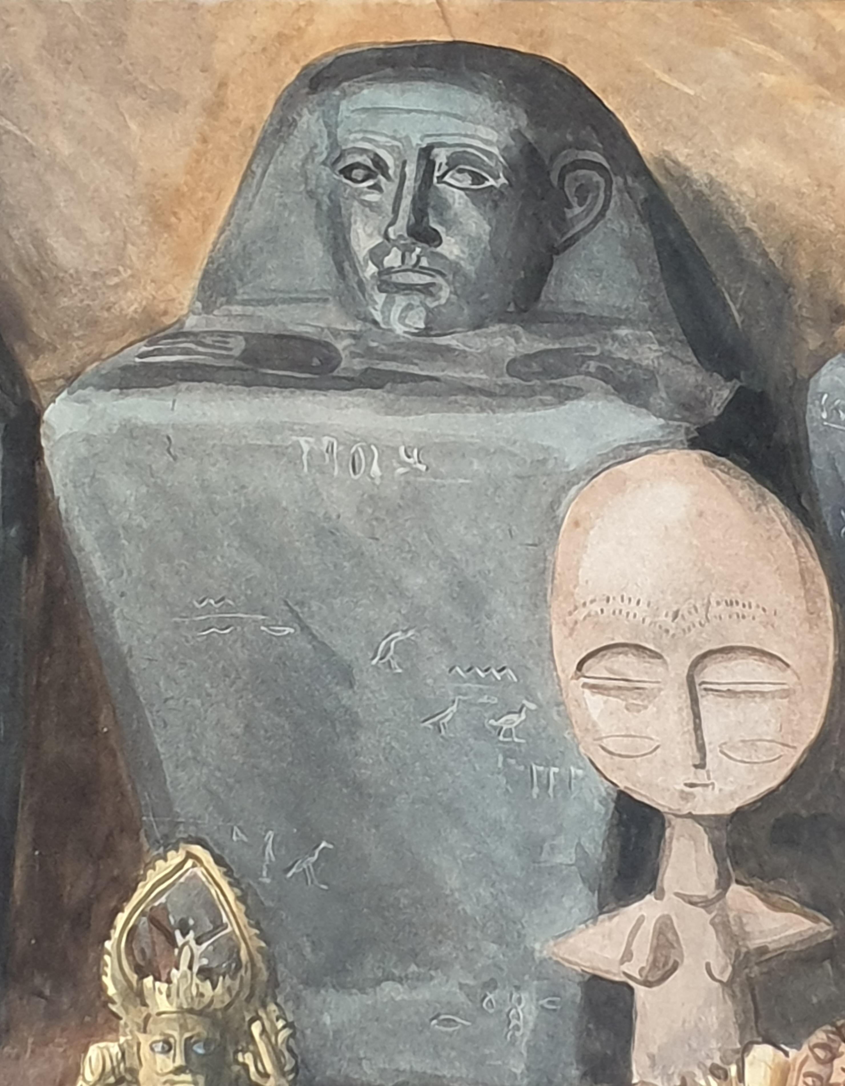 Surrealist Painting on Paper, 'Godot', Artefacts of Civilisations Lost For Sale 5