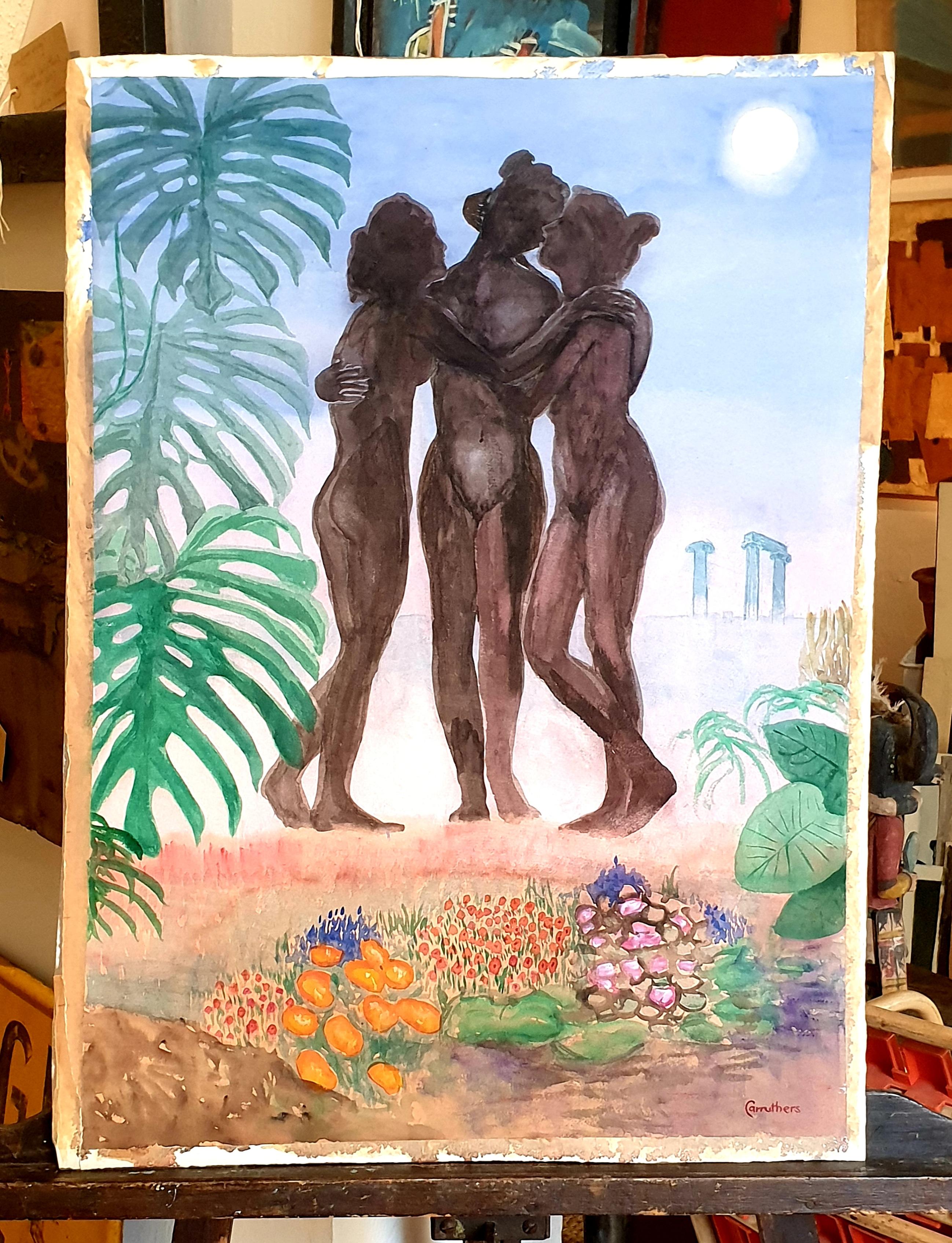 Surrealist Gouache and Watercolour on Paper, The Three Graces For Sale 15