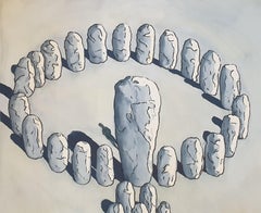 Surrealist Painting on Paper. '43 Stones'.