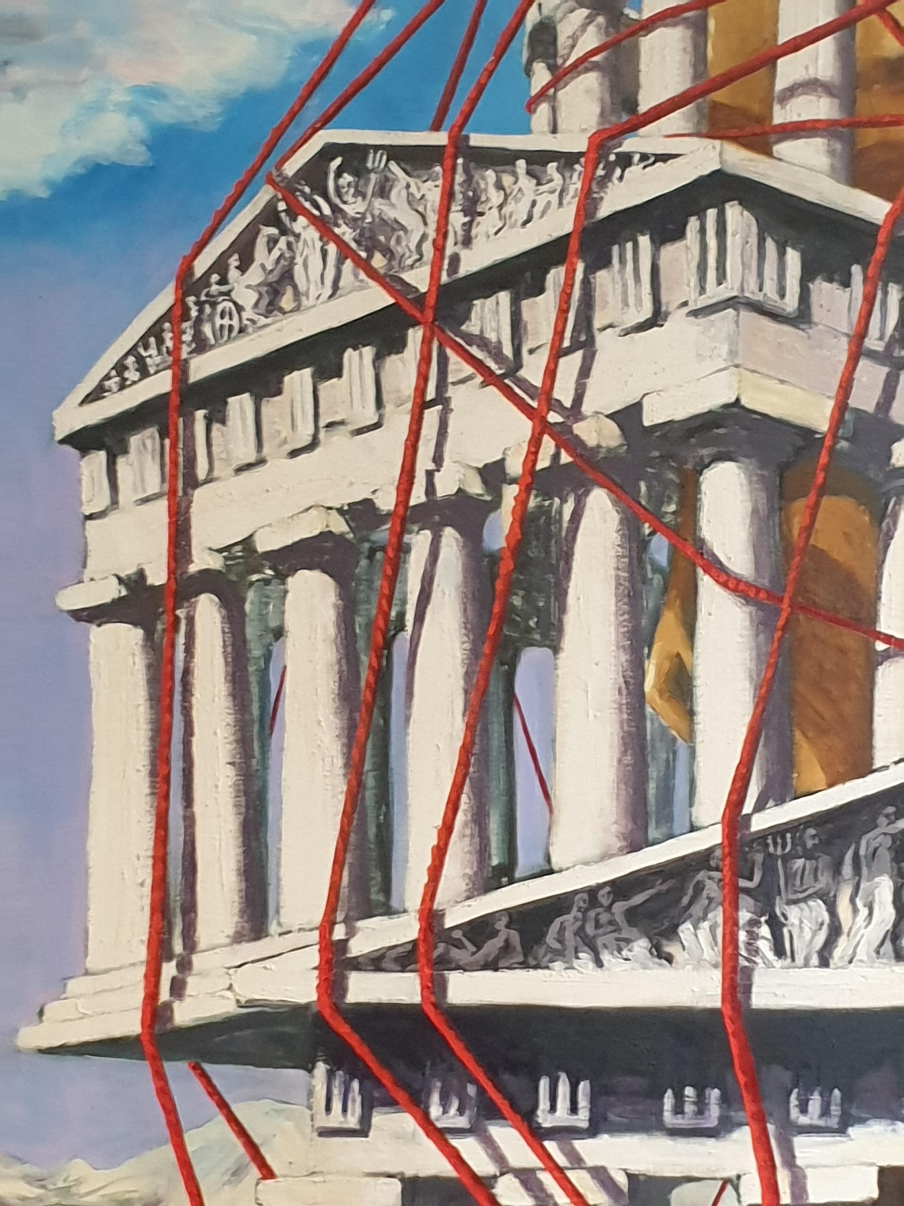 Très grande huile sur toile surréaliste de la fin du 20e siècle, « Le temple ».  en vente 1