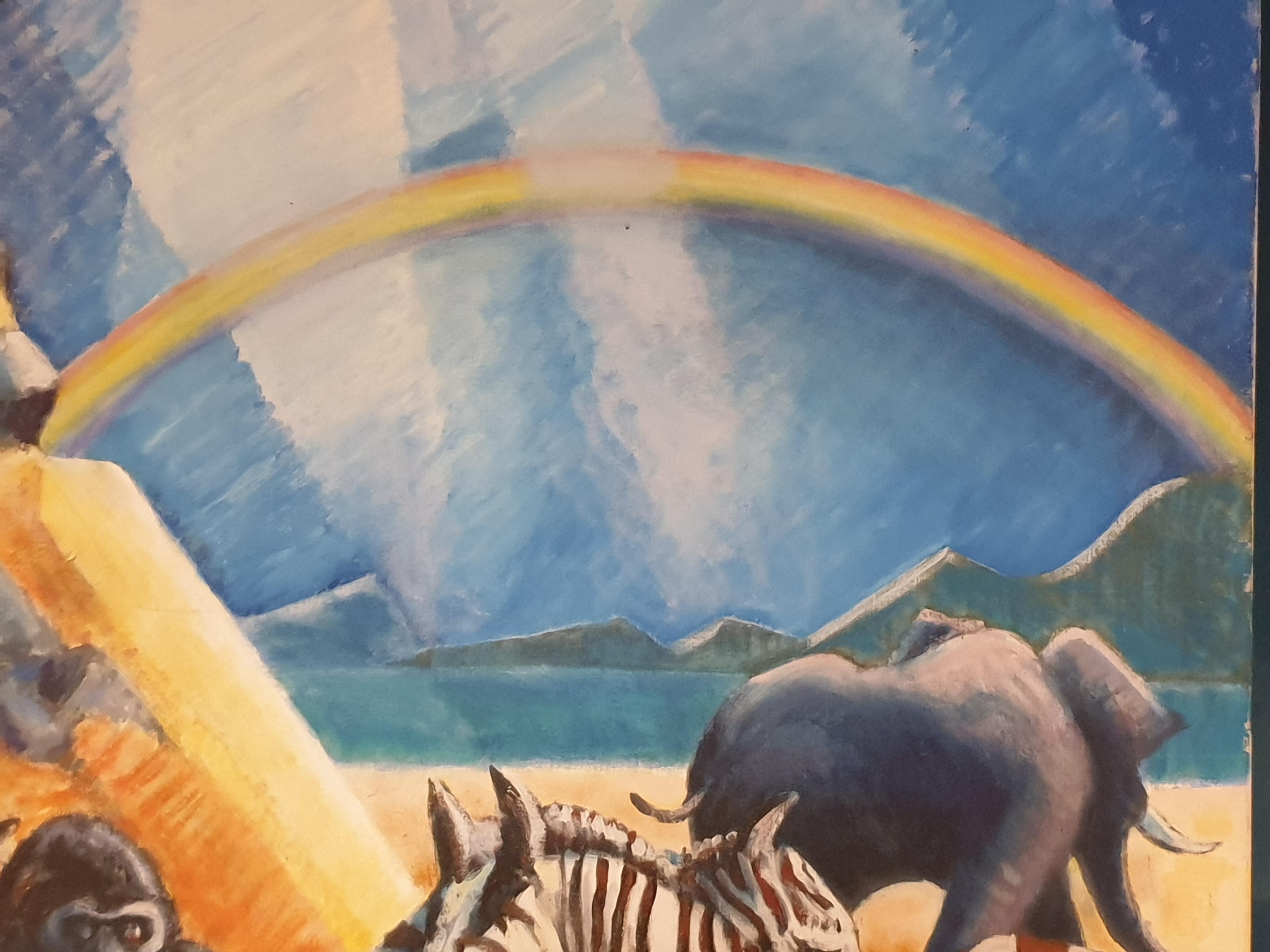 Huile sur toile surréaliste à grande échelle, « Noah's Ark and the Animals » en vente 5