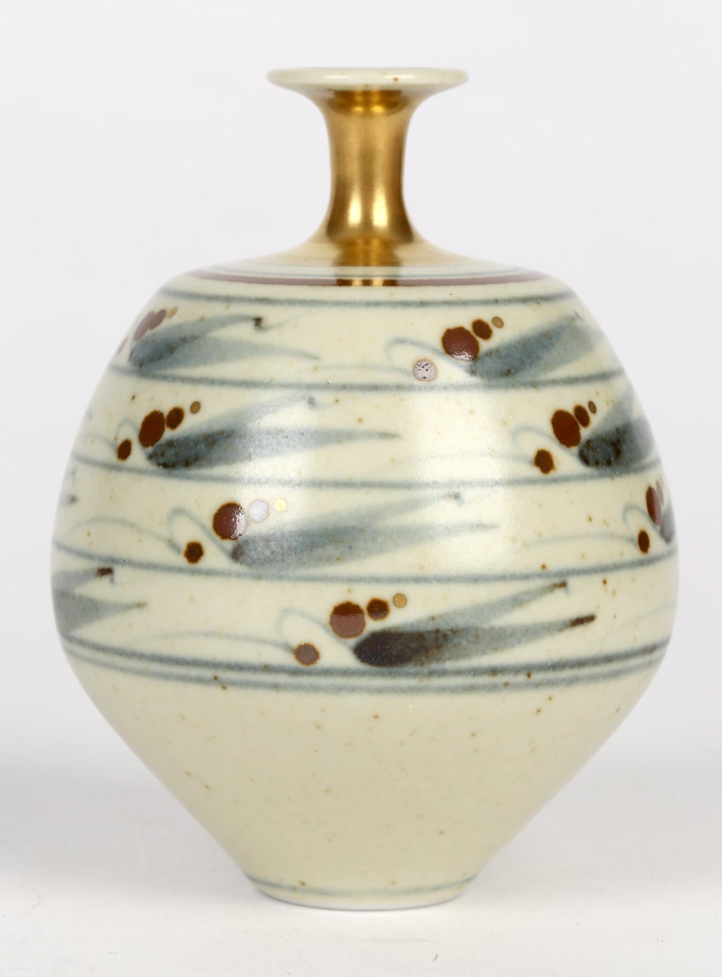 Modern Derek Clarkson Brush Decorated Porcelain Studio Pottery Vase