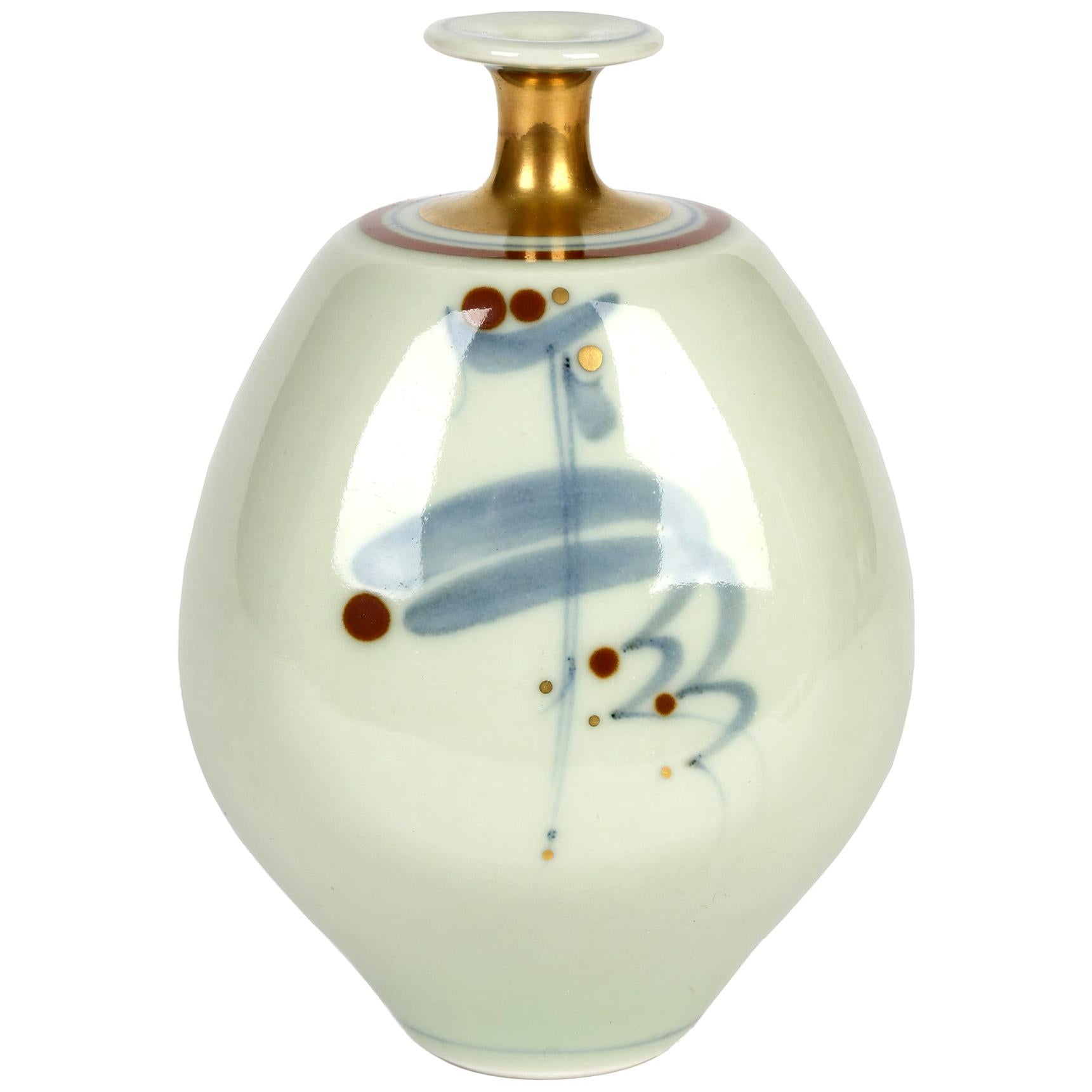 Derek Clarkson Brush Decorated Porcelain Celadon Glazed Studio Vase