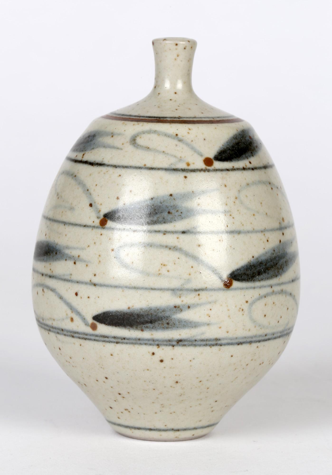 Derek Clarkson Brush Decorated Porcelain Studio Pottery Vase For Sale 1