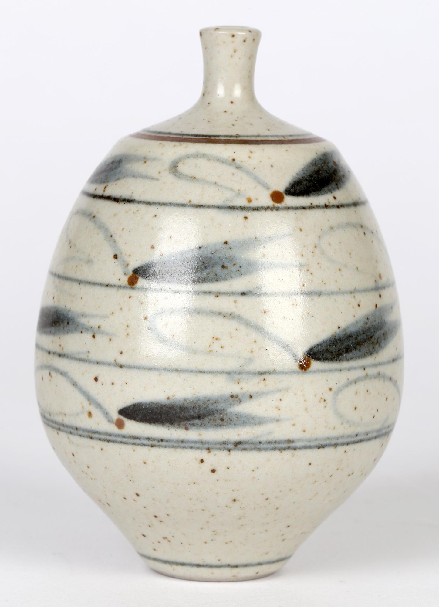 English Derek Clarkson Brush Decorated Porcelain Studio Pottery Vase For Sale