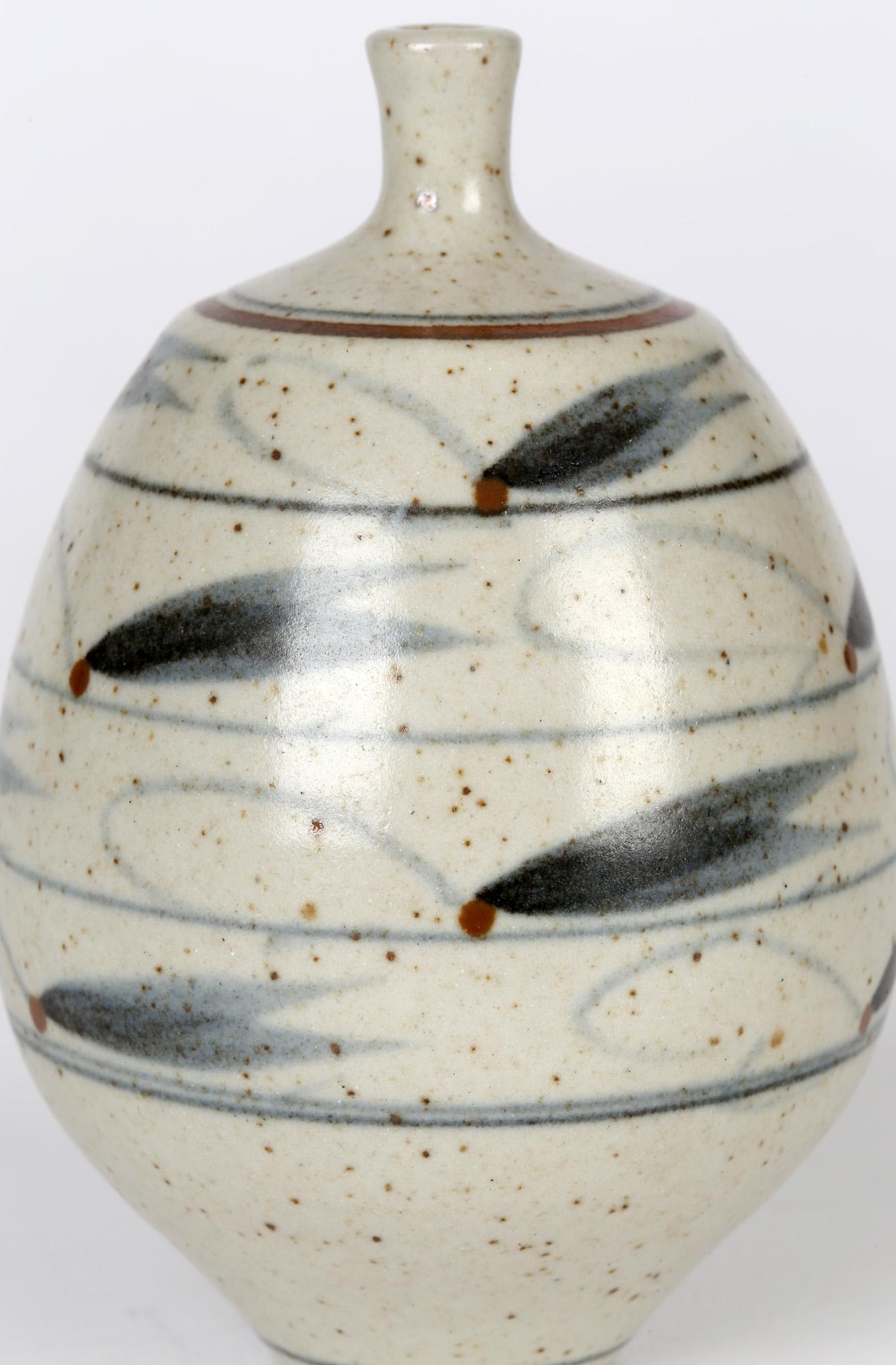 Glazed Derek Clarkson Brush Decorated Porcelain Studio Pottery Vase For Sale