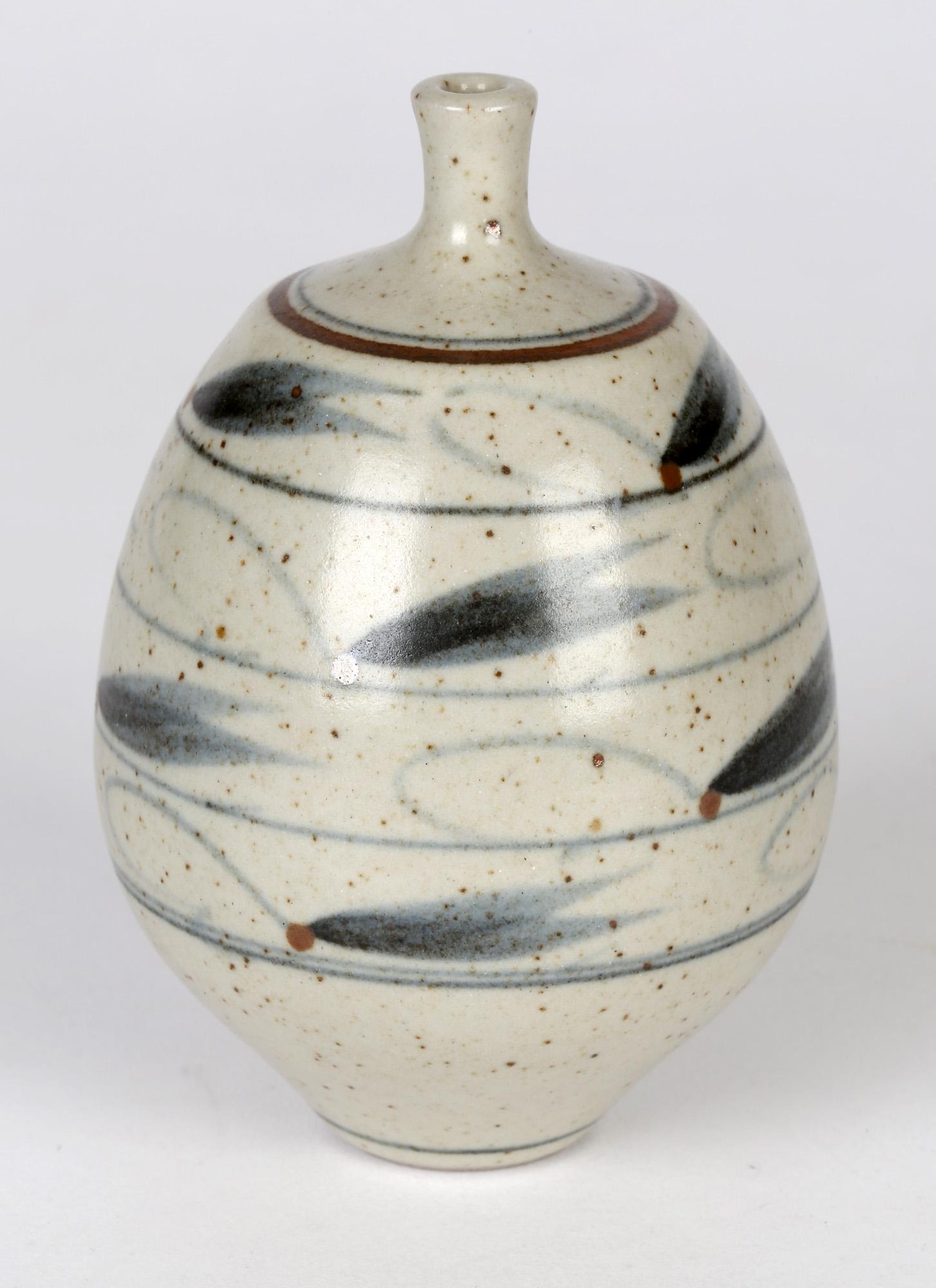 Derek Clarkson Brush Decorated Porcelain Studio Pottery Vase In Good Condition For Sale In Bishop's Stortford, Hertfordshire