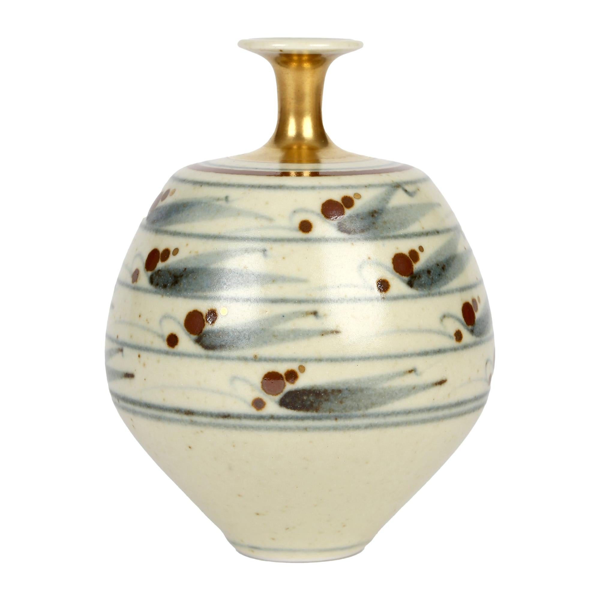 Derek Clarkson Brush Decorated Porcelain Studio Pottery Vase