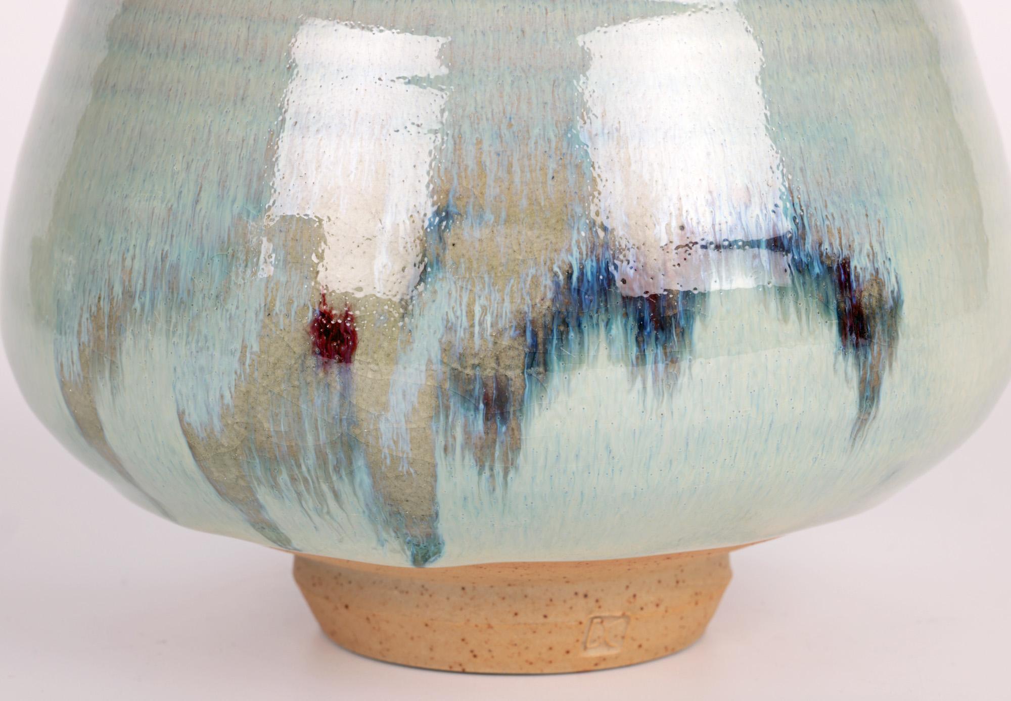 Glazed Derek Clarkson Studio Pottery Abstract Painted Bud Shape Vase  For Sale