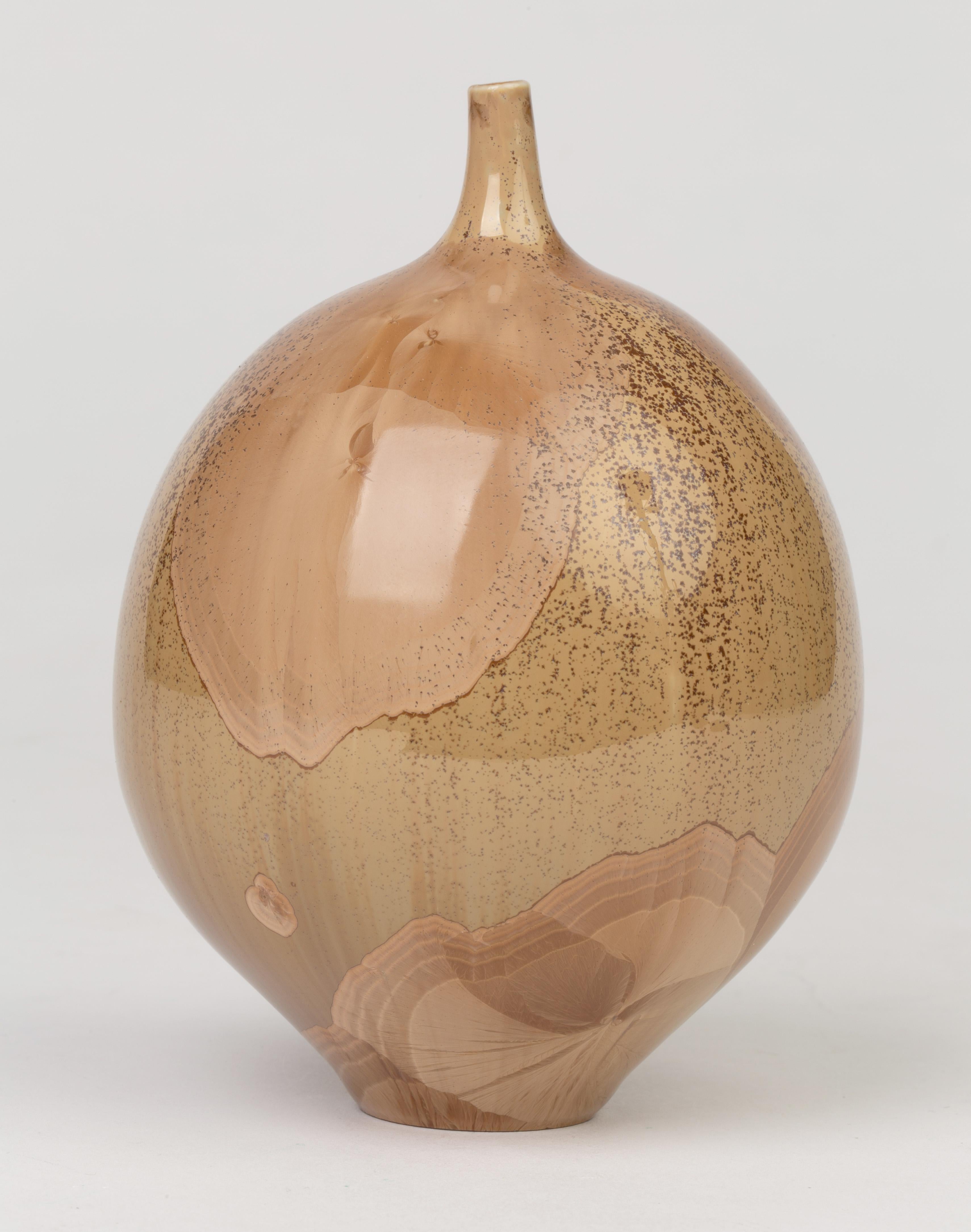 Derek Clarkson Studio Pottery Brown Crystalline Glazed Bottle Vase For Sale 2
