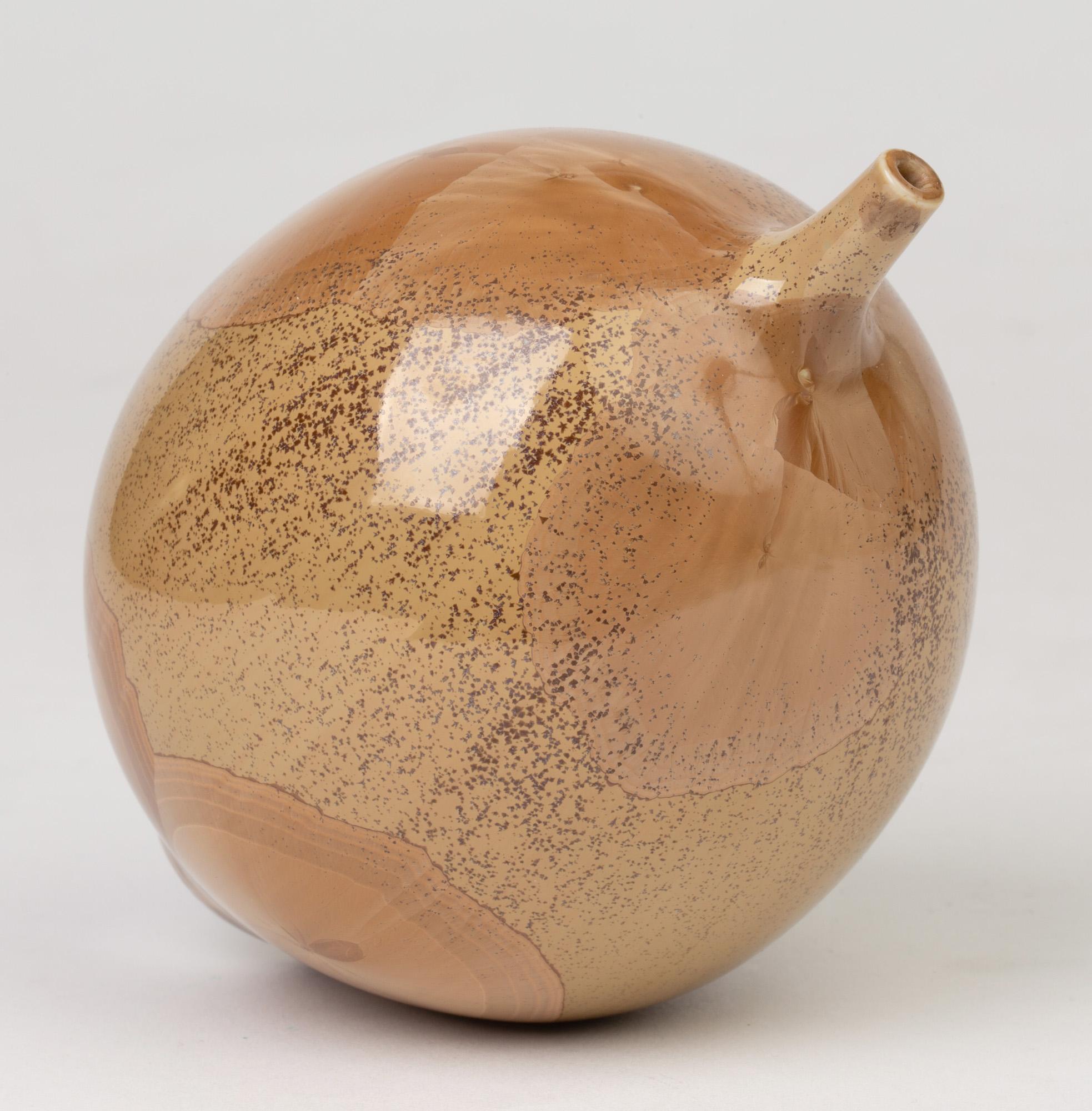 Modern Derek Clarkson Studio Pottery Brown Crystalline Glazed Bottle Vase For Sale